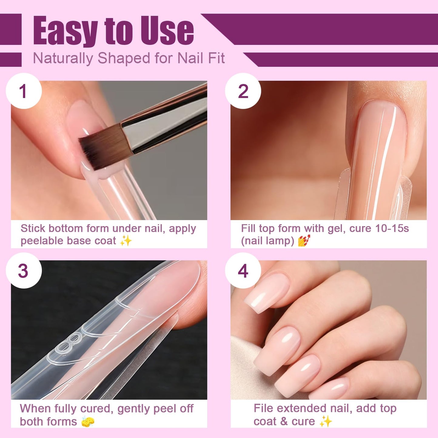 Vnjaoi 280 Pcs Original Sandwich Nails Dual Form with Guide Lines Short Coffin Nail Mold for Builder Gel Nail Extensions Art Design Salon DIY at Home