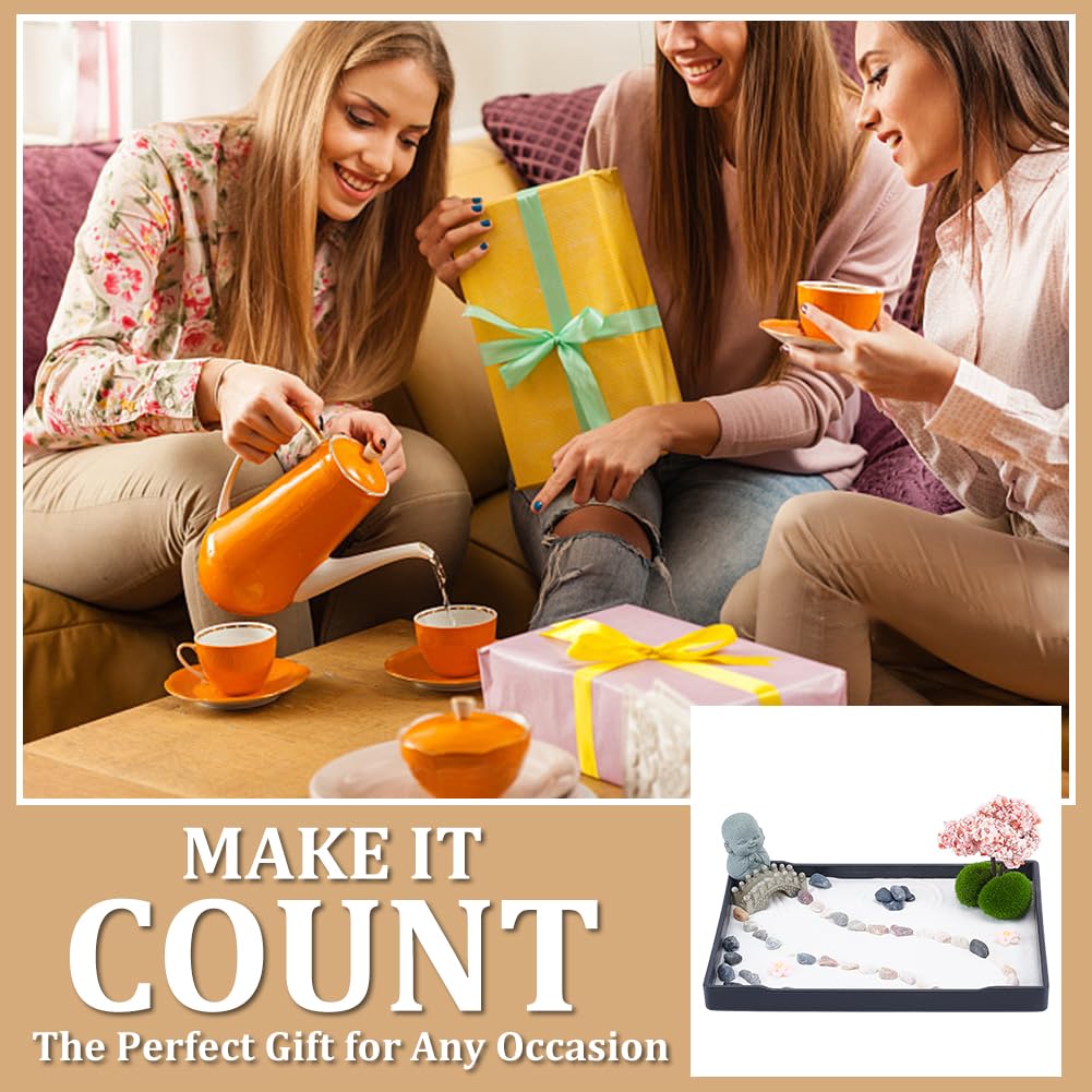 WEBEEDY Mini Zen Garden Kit Japanese Style Sand Tray Kit Sand Garden for Desktop with Tray,Desk Sandbox Miniature Ornaments Kit for Home Office Desk Beautiful Decor Relaxation Meditation