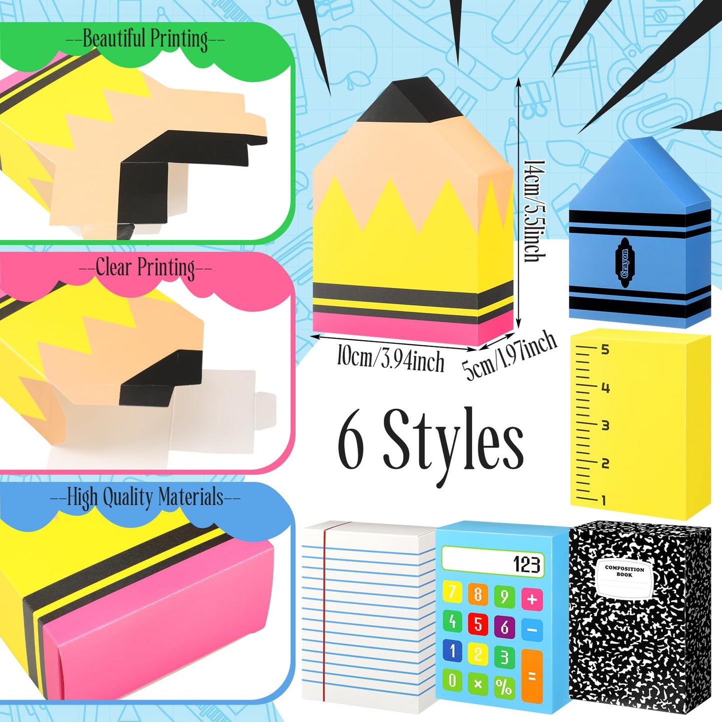 AmazingSpark 24 Pcs Teacher Gifts Boxes School Classroom Pencil Crayon Treat Boxes Composition Notebook Calculator Candy Holder Bags for Teachers Day Preschool Kindergarten Welcome Classroom Decor