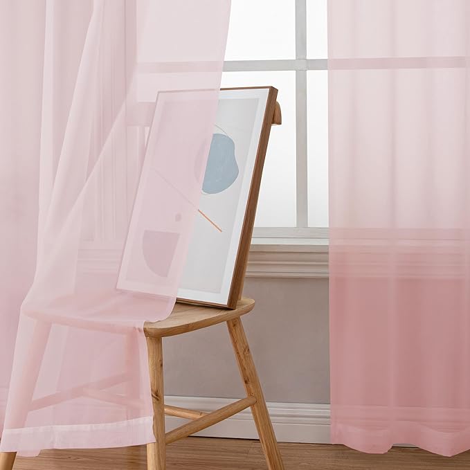 Simplebrand Blush Sheer Curtains 84 Inches Long, Light Filtering Rod Pocket Solid Color Window Sheer Curtain Panels, Elegant Curtains & Drapes for Living Room, Bedroom 2 Panels (42" W x 84" L)
