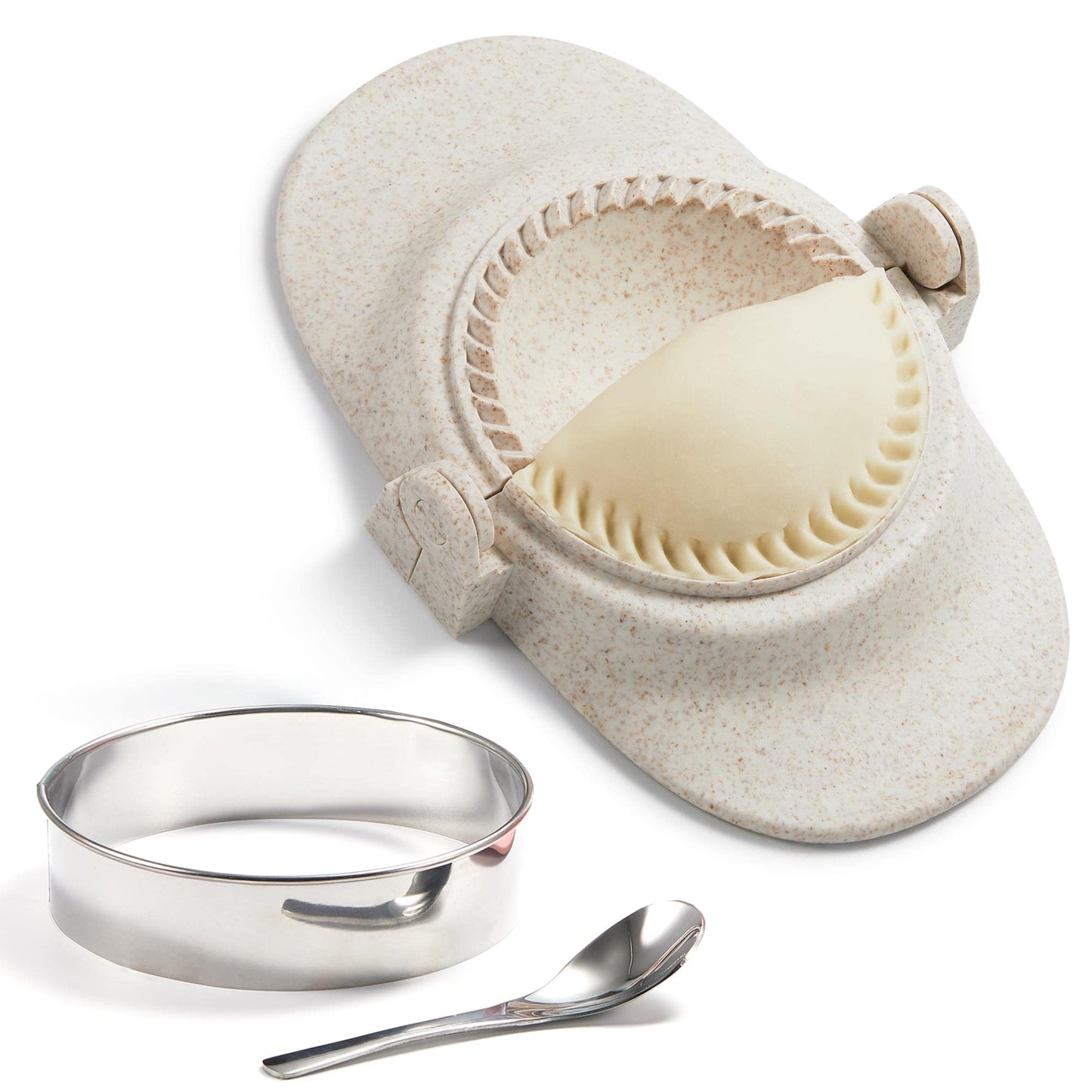 MUMSUNG Empanadas Press Maker Mold Set,4-inch Dumpling Maker With Dough Cutter, Professional Kitchen Gadget for Empanada, Pierogi, Pastelitos, Calzone, Turnovers 4"-White