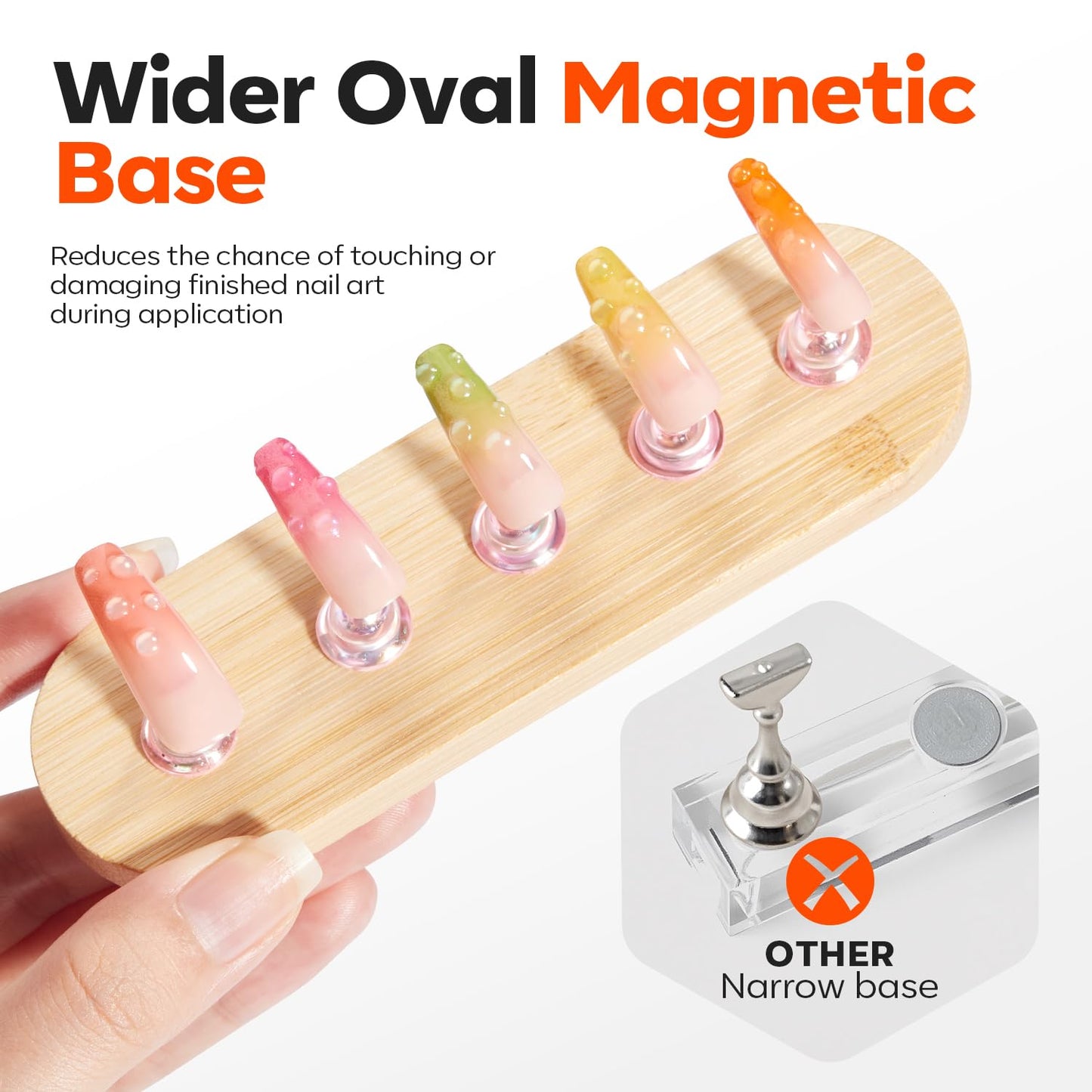 Modelones Nail Stand Set, Magnetic Press On Nails Holders Wider & Heart Display Base Standard Pinky Nail Stands for False Nail Tips Practice Painting 100PCS Adhesive Tabs Double-sided Tape Nail Art