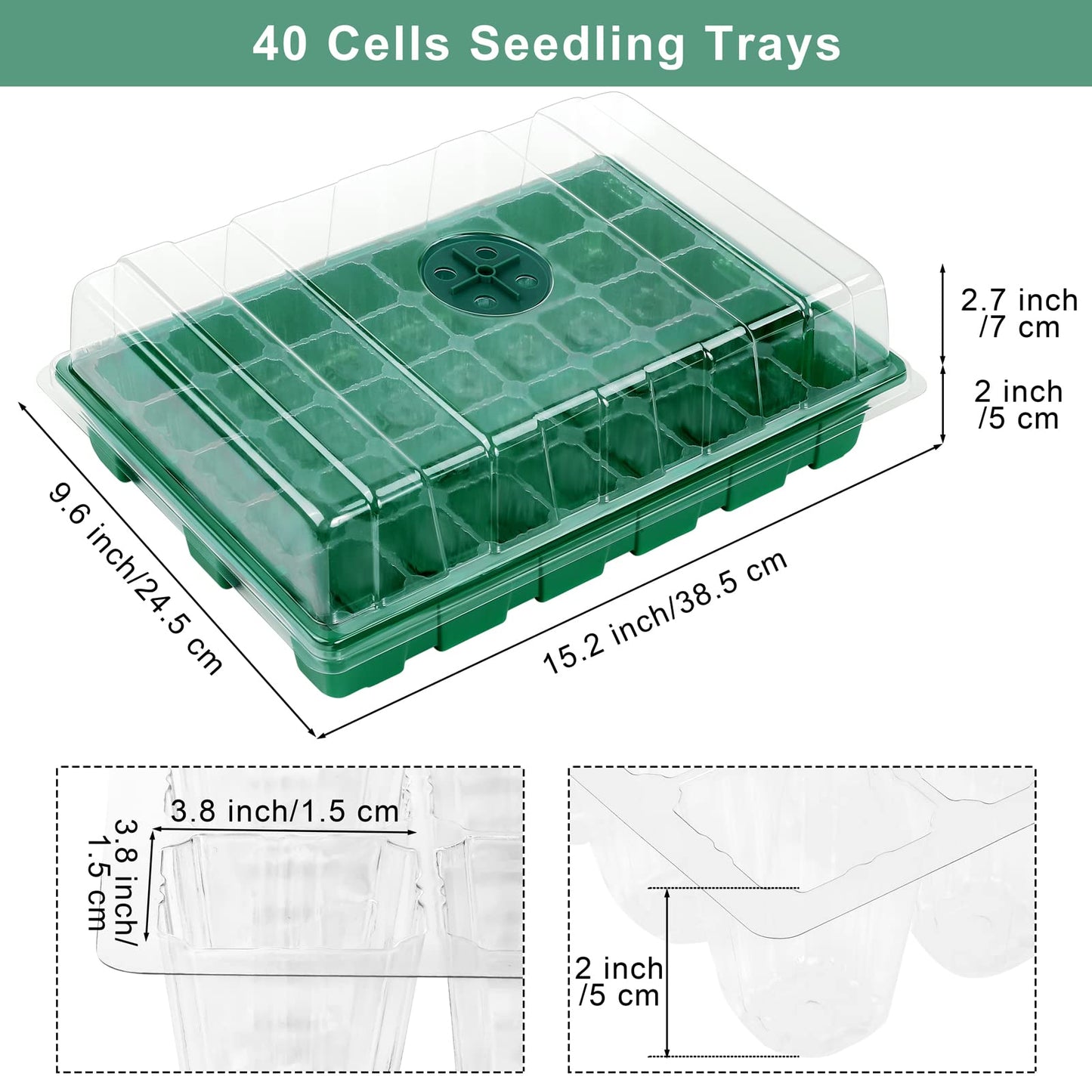 Elcoho 6 Pack Seed Starter Tray Kit 40 Cells Seedling Trays with Humidity Dome and Base Mini Propagator Plant Nursery Pots Total 240 Cells for Greenhouse Plants Growing, Green