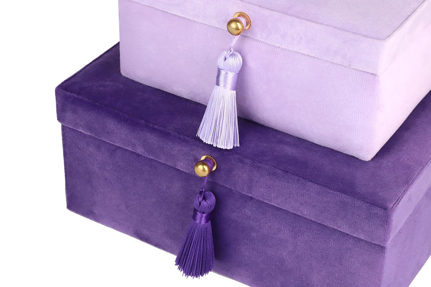HofferRuffer Velvet Jewelry Boxes Decorative Boxes, Storage Accessory Organizer Boxes with Elegant Handle Decor, Classic Velvet Set of 2 Pieces (Purple)