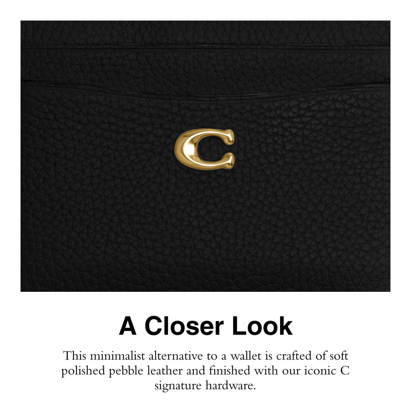 COACH Polished Pebble Leather Essential Card Case Black One Size