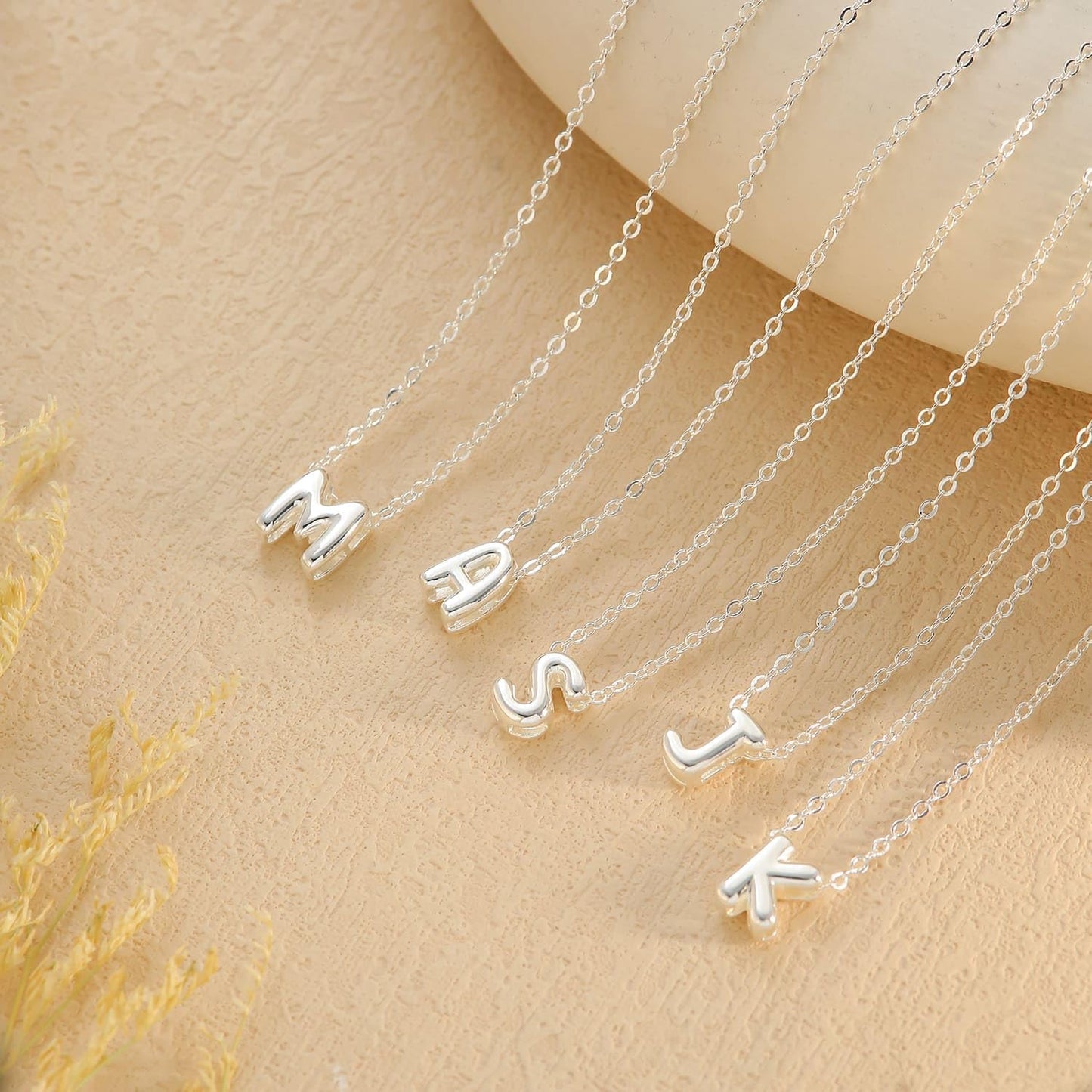 CUEZIY Bubble Silver Letter Necklace Initial Necklaces for Women Dainty Personalized Charm Pendant Name Necklace Cute Non Tarnish Fashion Accessories Teen Gift Trendy Stuff Silver Jewelry Gifts
