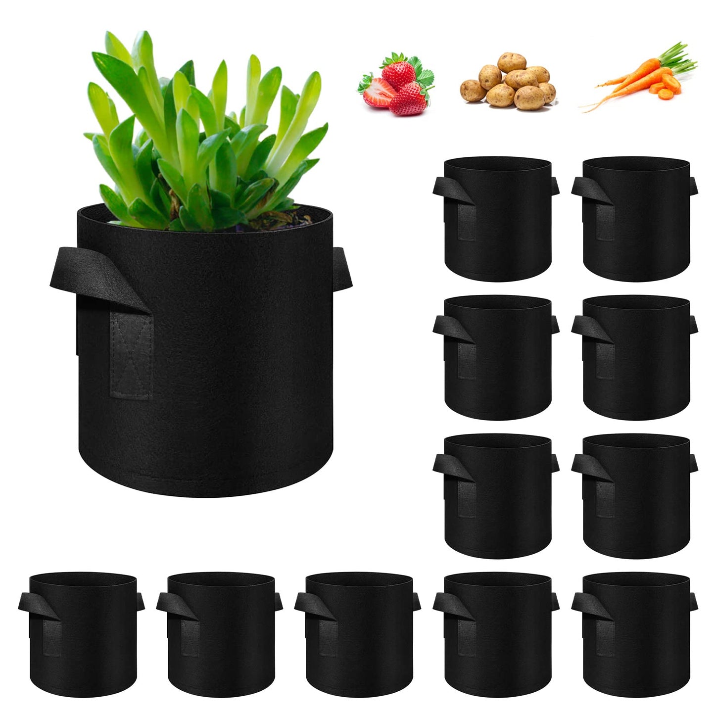 WHATWEARS 12-Pack 10 Gallon Plant Grow Bags, Thickened Nonwoven Fabric Pots with Handles, Vegetable Planter Bags Containers, Cloth Planters for Garden