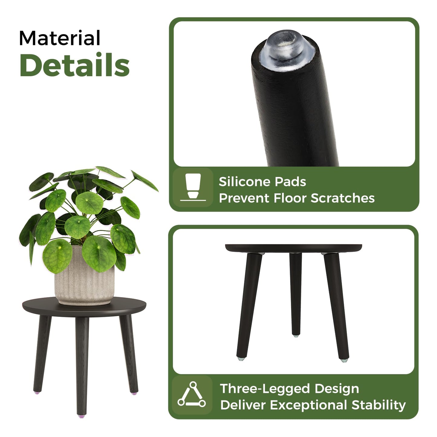 Leaf&lull Black Plant Stand Indoor Small Plant Table for Large Plants Wood Plant Stool Tall Plant Holder for Living Room Bedroom Balcony
