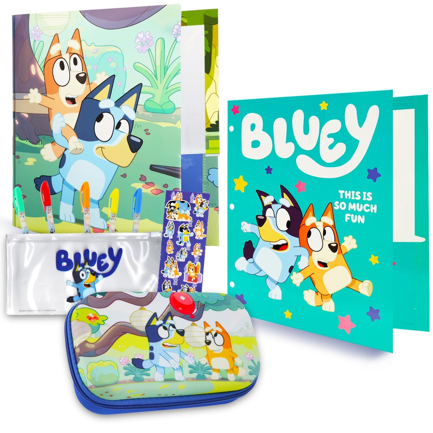 Bluey School Supplies Set for Kids - Bundle with Pencil Case and 2 Portfolio Folders for Elementary Students | Bluey School Supplies for Boys, Girls