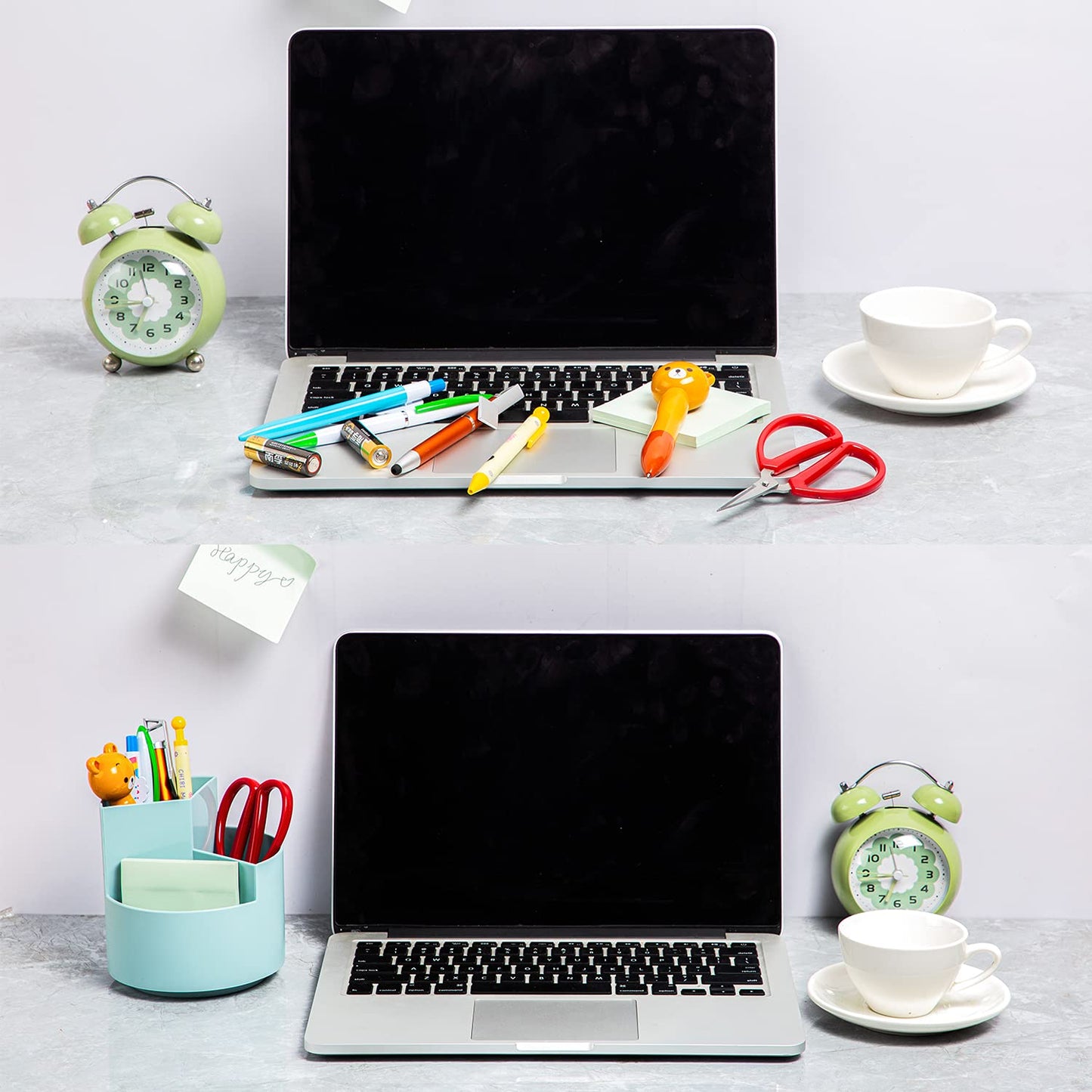 EDENMS Desk Pencil Pen Holder, 3-Slot 360 Spinning Desk Organizer, Cute Pencil Cup Pot for Office, School, Art Supply - Blue