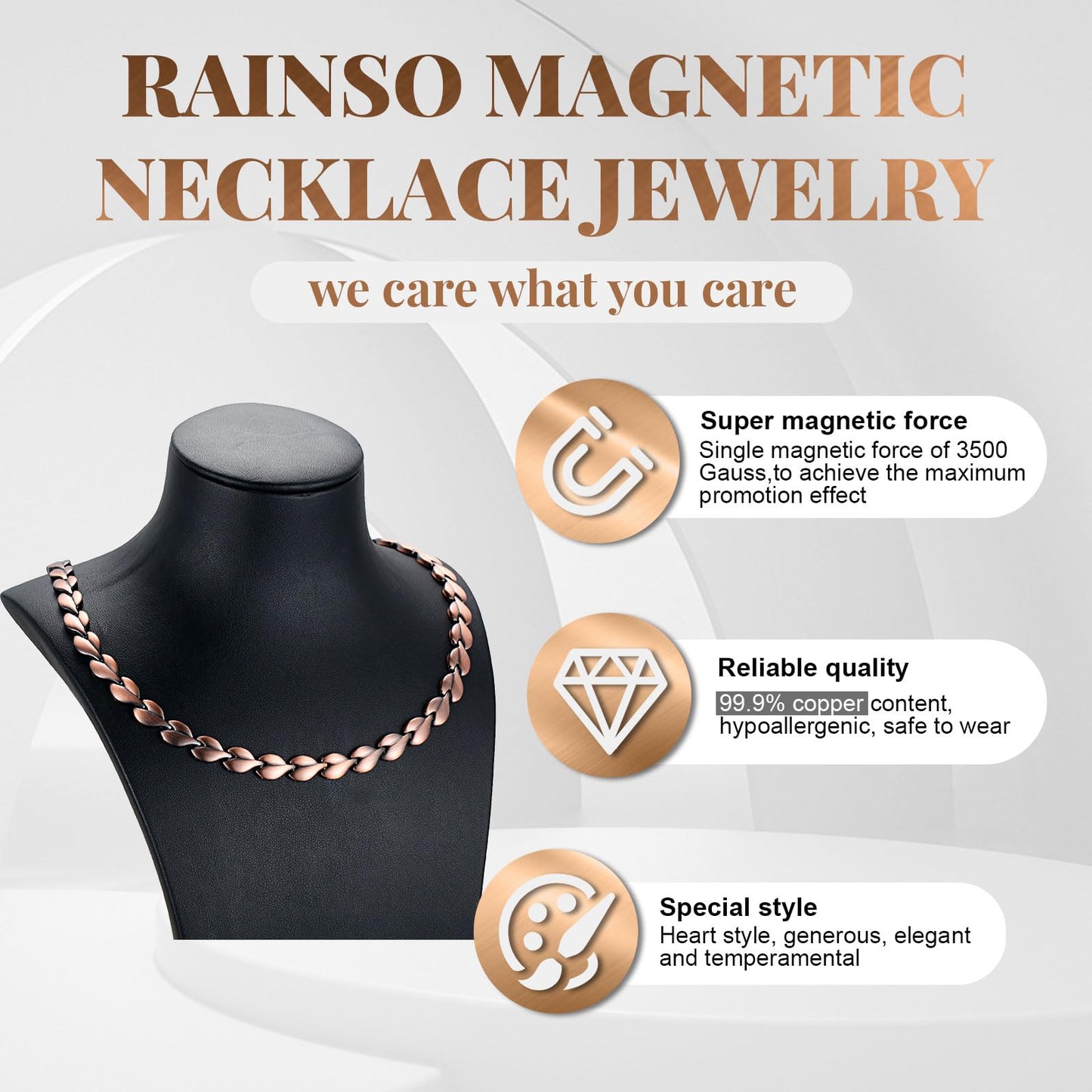 RainSo Heart Shape Pure Copper Magnetic Necklace for Women Adjustable Gift for Women