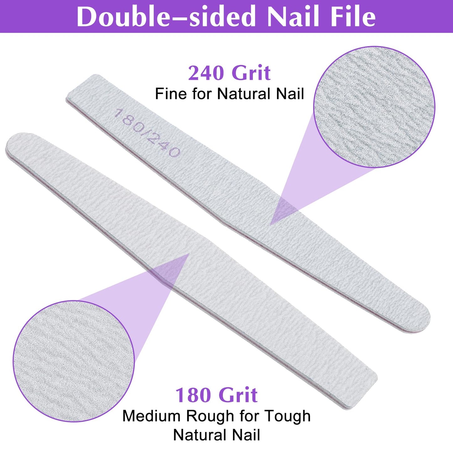 100 Pcs Nail File Set, Emery Board Nail Files for Natural Nails 180/240 Grit Nails Double Sided File Shaping Fingernail Filers Manicure Tools, Reusable