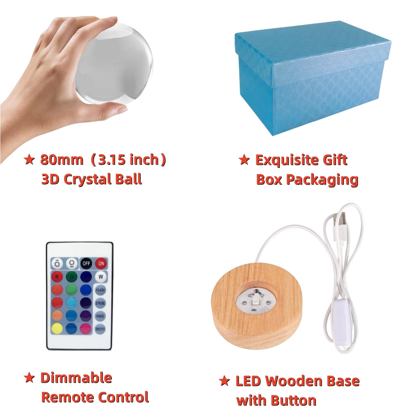 DIGFPWT Axolotl Crystal Ball Night Light, 3.15 Inch 3D Axolotl Crystal Lamp with LED Wooden Base, 16 Colors Change with Remote Control, Gift Box Packing, Gifts Ideas for Friends (Axolotl E)