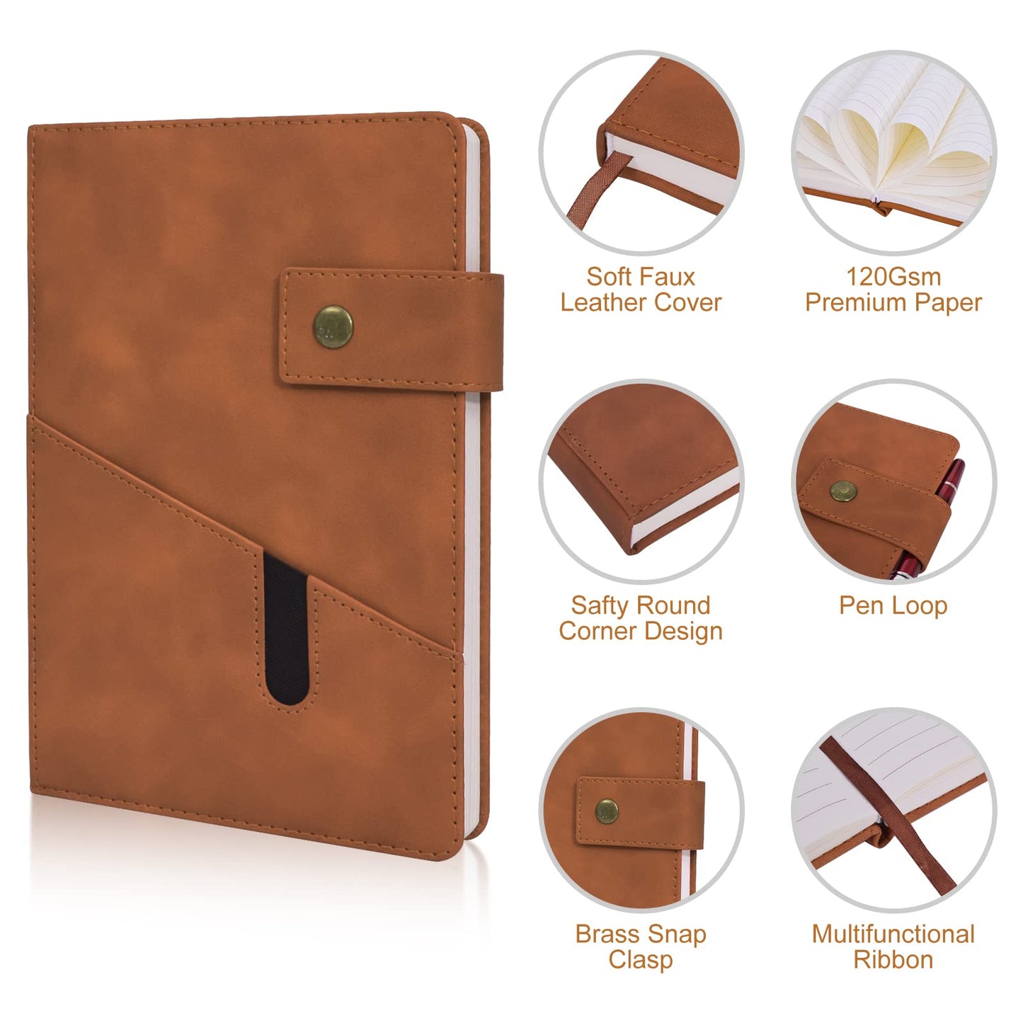 vfaejll A5 Lined Leather Journal Notebook,Hardcover Journal Set with Pen and Gift Box,100Pages 100gsm Thick Ruled Paper Daily Diary for Men Women School,Travel,Business,Work,Writing 5.9" X 8.4"