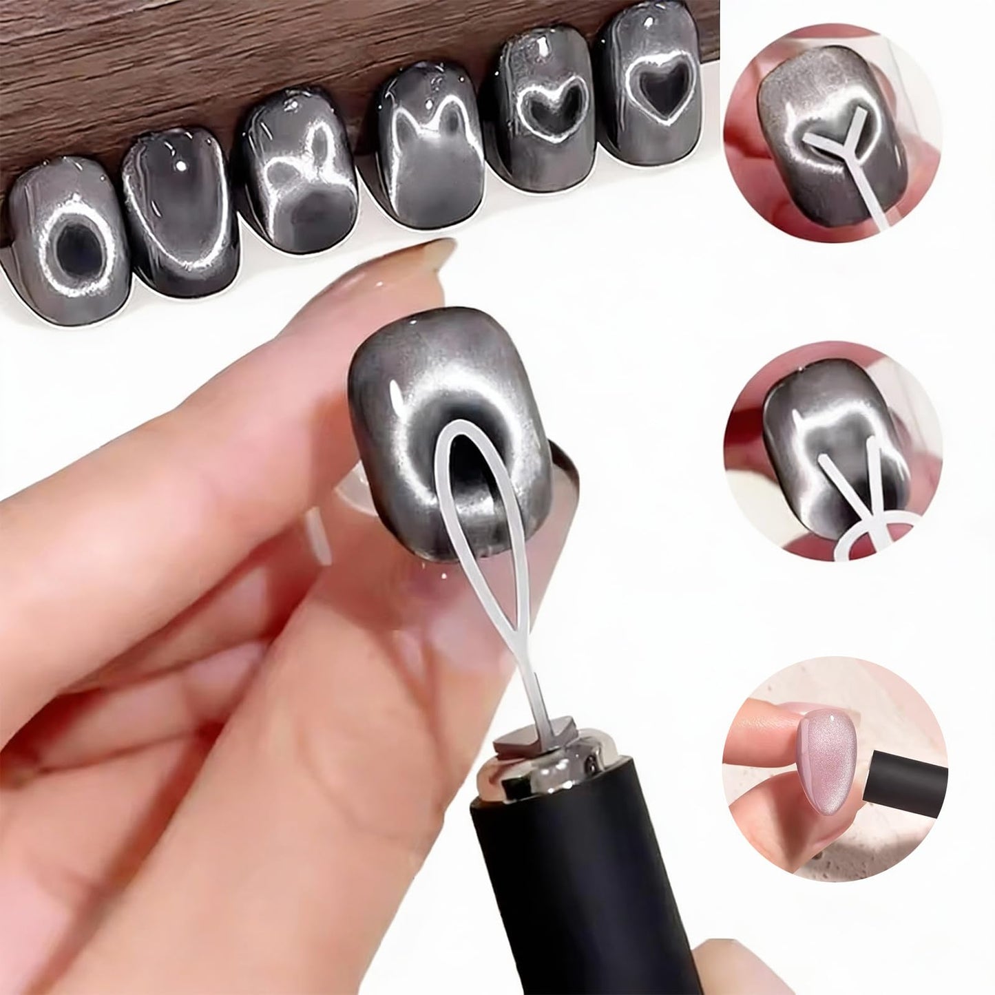 YECIRALA 3Pcs Cat Eye Magnet For Nails Magnet Tool Set With Y&O-Shape And Bunny Iron Molds, 3 Uniquely Shaped Nail Magnet For Nails, Strong Magnetism Cylinder Cat Eye Gel Nail Polish Magnet Sticks