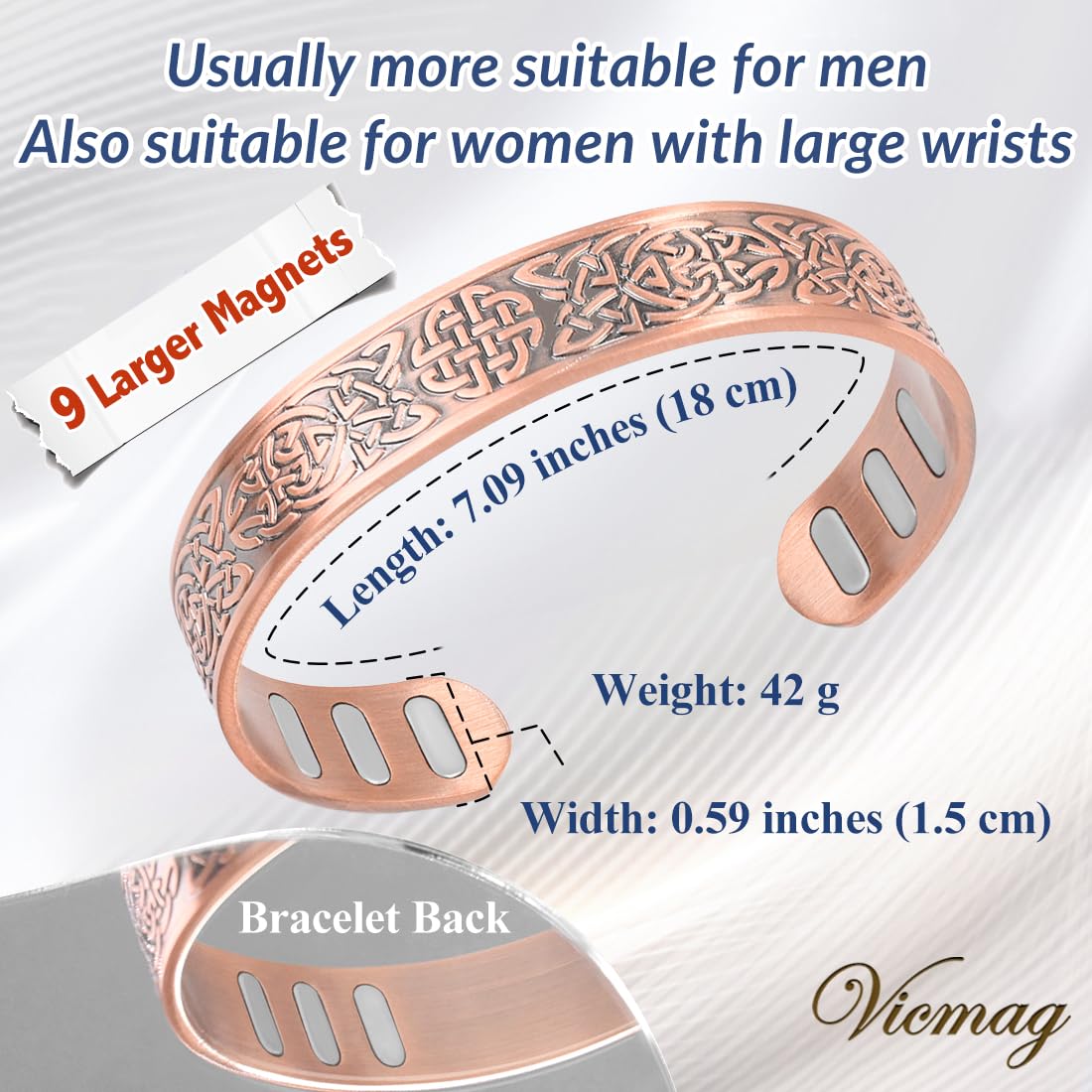 Vicmag Copper Bracelet for Men 9X Strength Magnetic Bracelet Men 99% Pure Copper with 5000 Gauss Magnets, Present Box Adjustable(Celtic Knot 1)