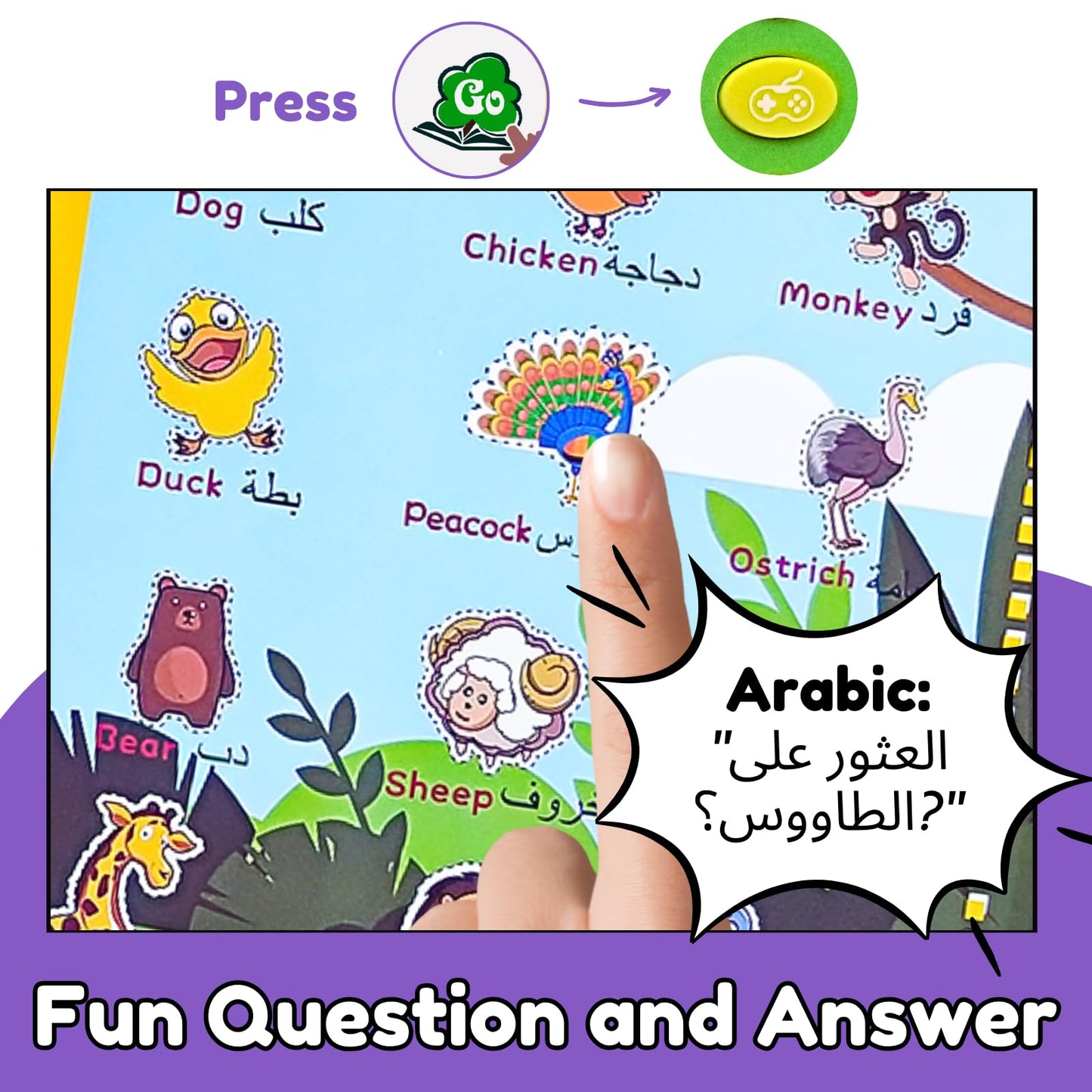 ZEENKIND English Arabic Learning Talking Books for Kids 2 3 4 5 6 Years Old, 180 Words Learn Arabic Interactive Audio Sound Book for Kid Toddler, Educational Electronic Bilingual Toys with Music