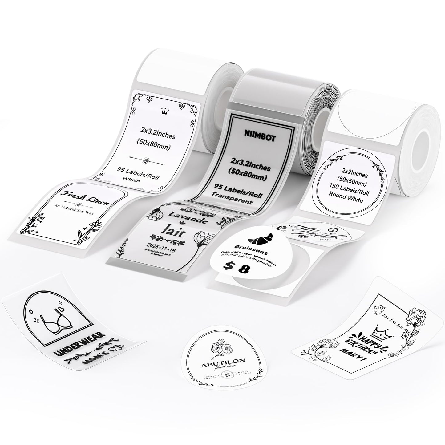 NIIMBOT 3 Roll Labels for B1/B1 Pro/B2/B2 Pro/B21/B21 Pro Label Maker,Assorted Sizes Label Paper Set for Business/Handmade/House/School/Office