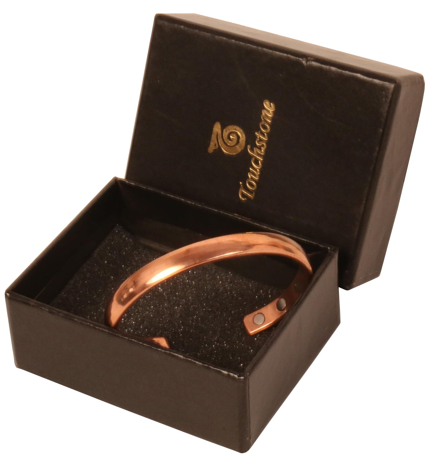 Touchstone Indian Handcrafted Pretty Tapered Pattern Triple Magnet Hand Forged With Solid And High Gauge Minimalistic Elegance Pure Copper Bracelet In Natural Tone.