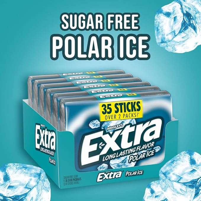 EXTRA Polar Ice Sugar Free Chewing Gum, Party Favors, Gum Packs Bulk, Breath Fresheners, 15 Ct (6 Pack)