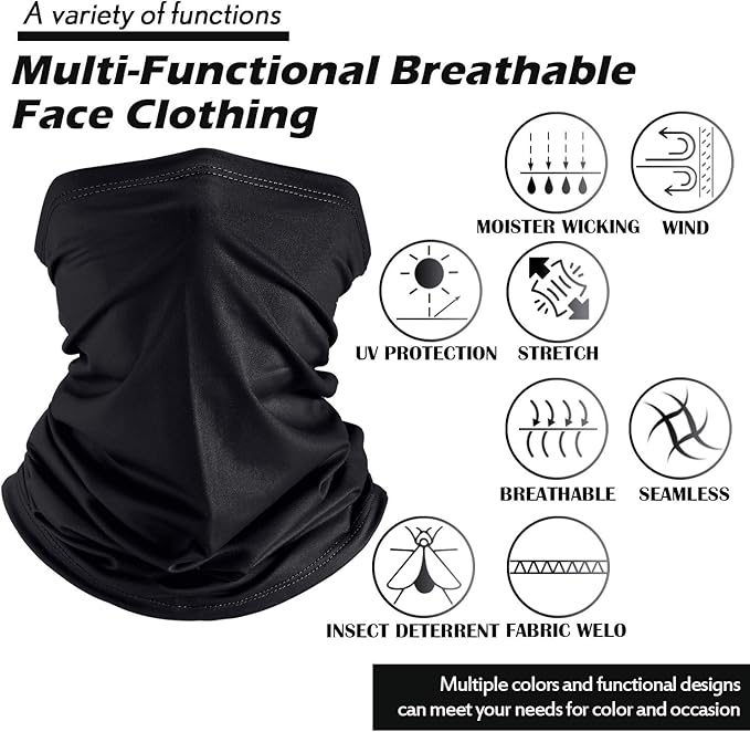 Geyoga 6 Pieces Winter Face Mask for Men UV Protection Mask Sunscreen Breathable Windproof Neck Gaiters Scarf Fishing Cycling Running (Simple Colors)