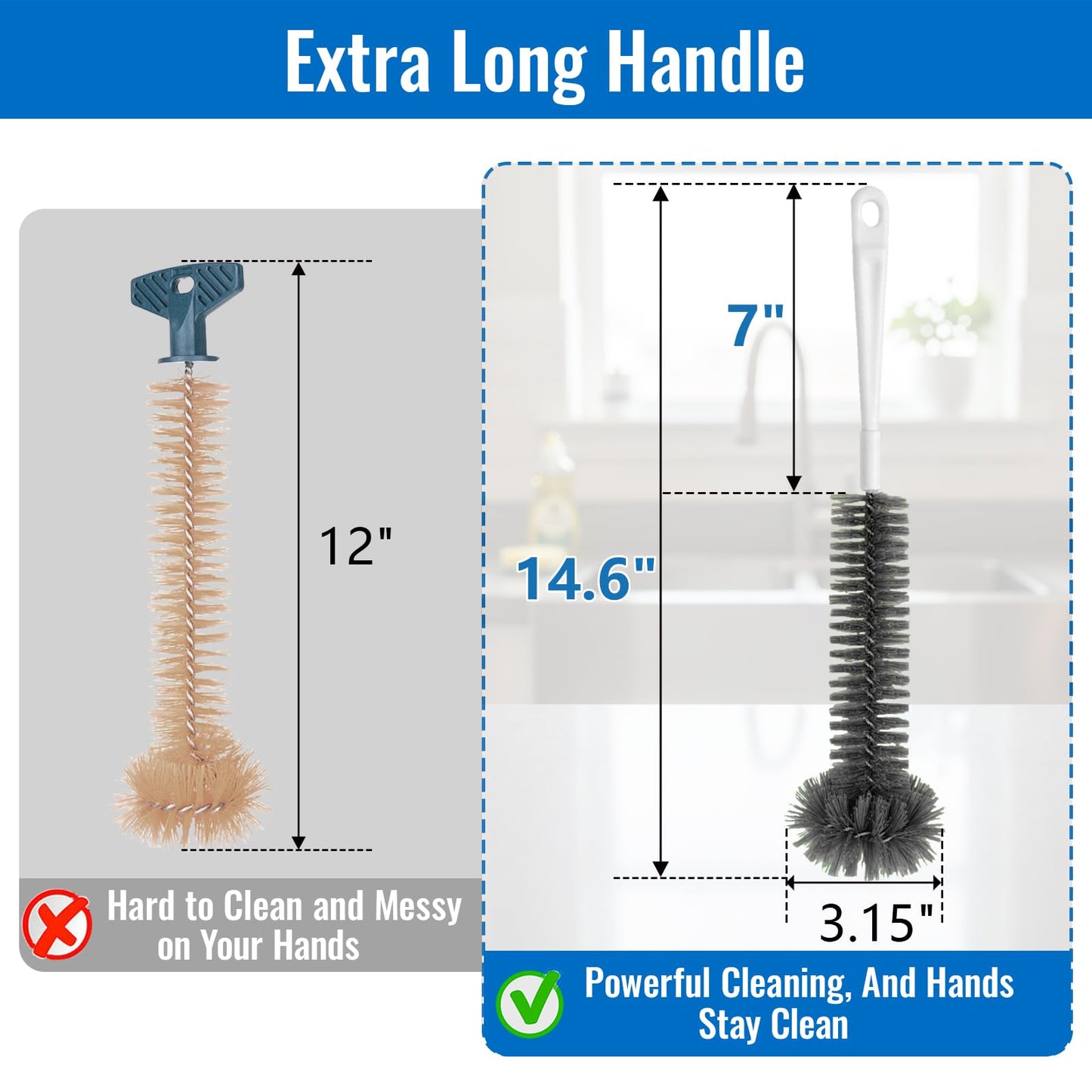 Garbage Disposal Cleaning Brush with 14.6" Long Handle – Deep Clean for Sink Disposal, Removes Odor & Residue, Universal Fit, Durable and Easy to Rinse