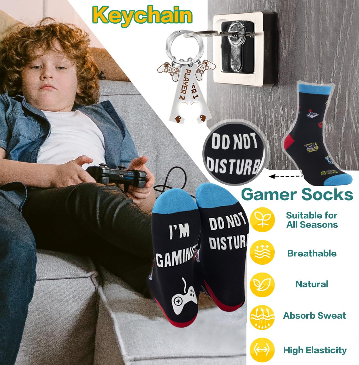 Guguden 8 PCS Easter Basket Stuffers Gamer Gifts for Men,Easter Gift Ideas Gaming Gift Box for Boyfriend Teens Dad Brother, Cool Gaming Stuff Accessories, Video Game Things Tumbler Keychain Socks