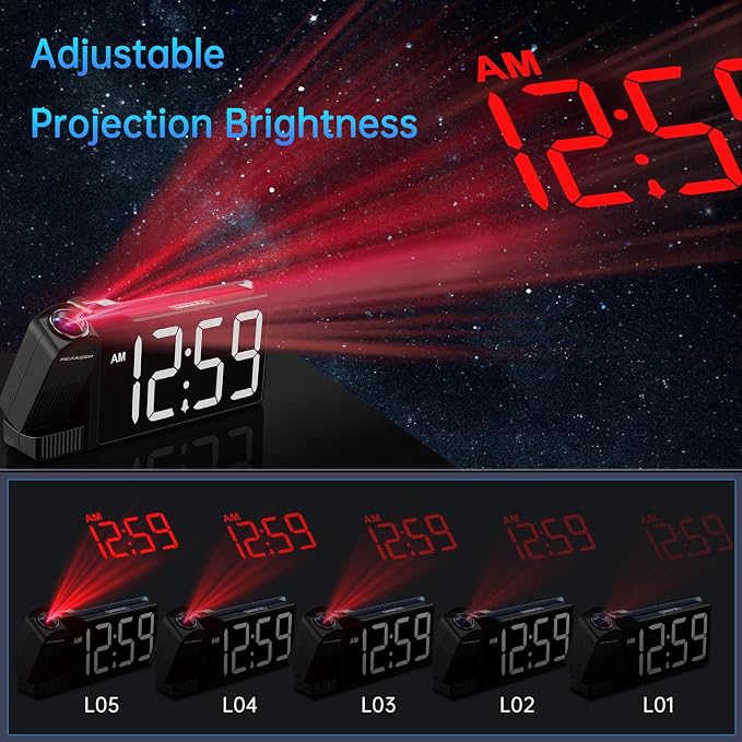 Peakeep Projection Alarm Clock for Bedroom Ceiling with Colorful Nightlight