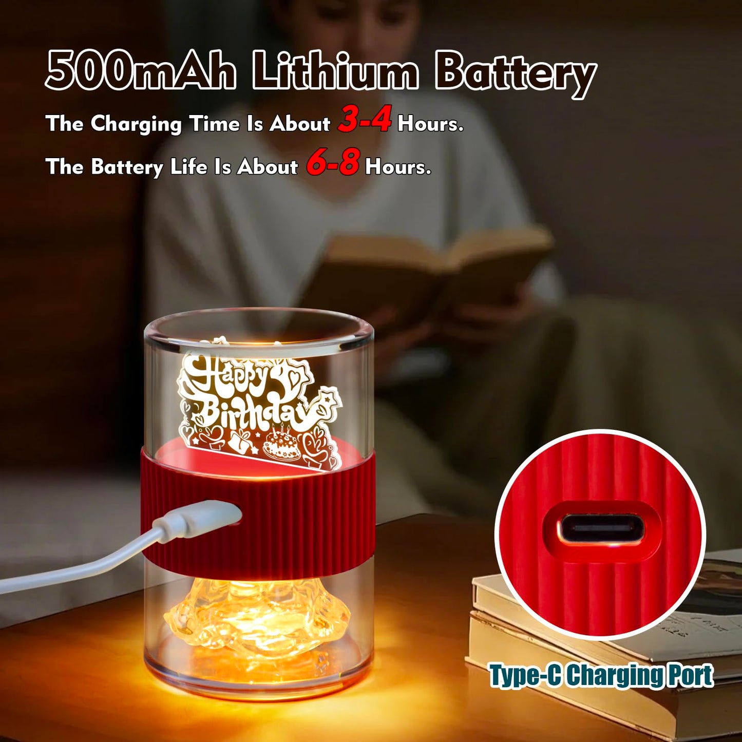 PARYRAY Happy Birthday Light for Table 3D Rose Flip LED Night Lights Color Changing Dimmable USB-C Input Rechargeable Touch Control Birthday Gift Lamps for Women Wife Mom Daughter