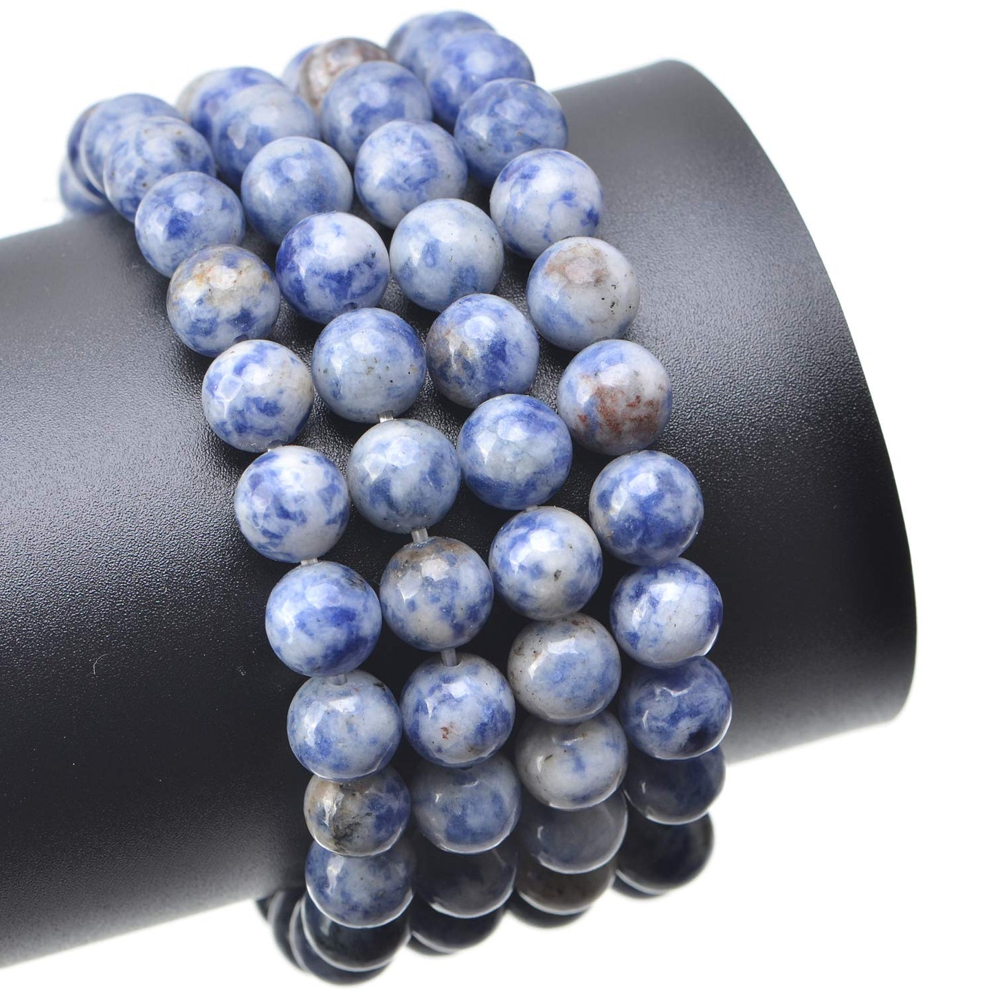 LPBeads 100PCS 8mm Natural Blue Spot Jasper Gemstone Round Loose Beads for Jewelry Making with Crystal Stretch Cord