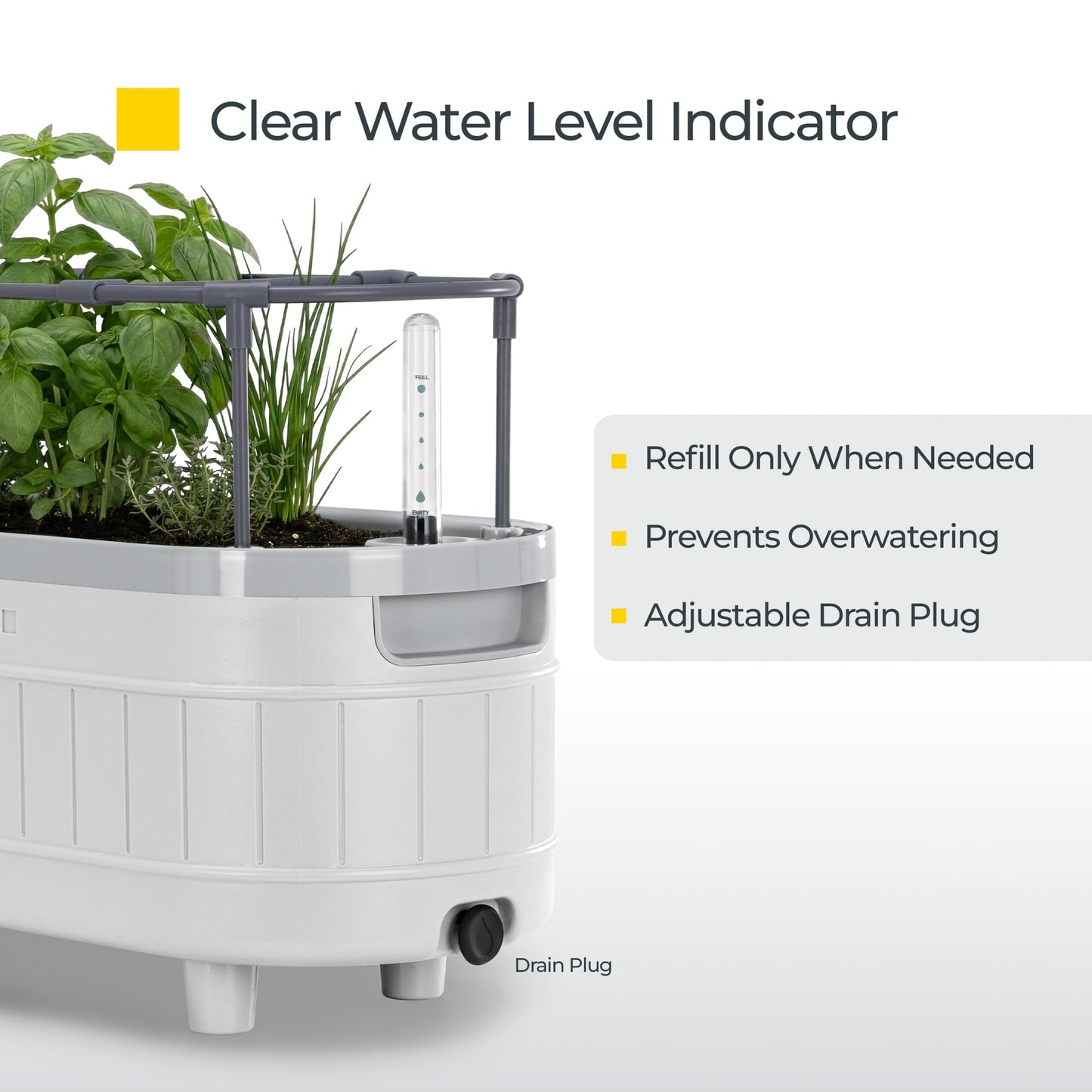 Permasteel Herb Garden Planter with Trellis Support, Self-Watering System with Water Level Indicator, Fits Multiple Herb Plants, for Basil, Flowers, Succulents, Indoor & Outdoor, White