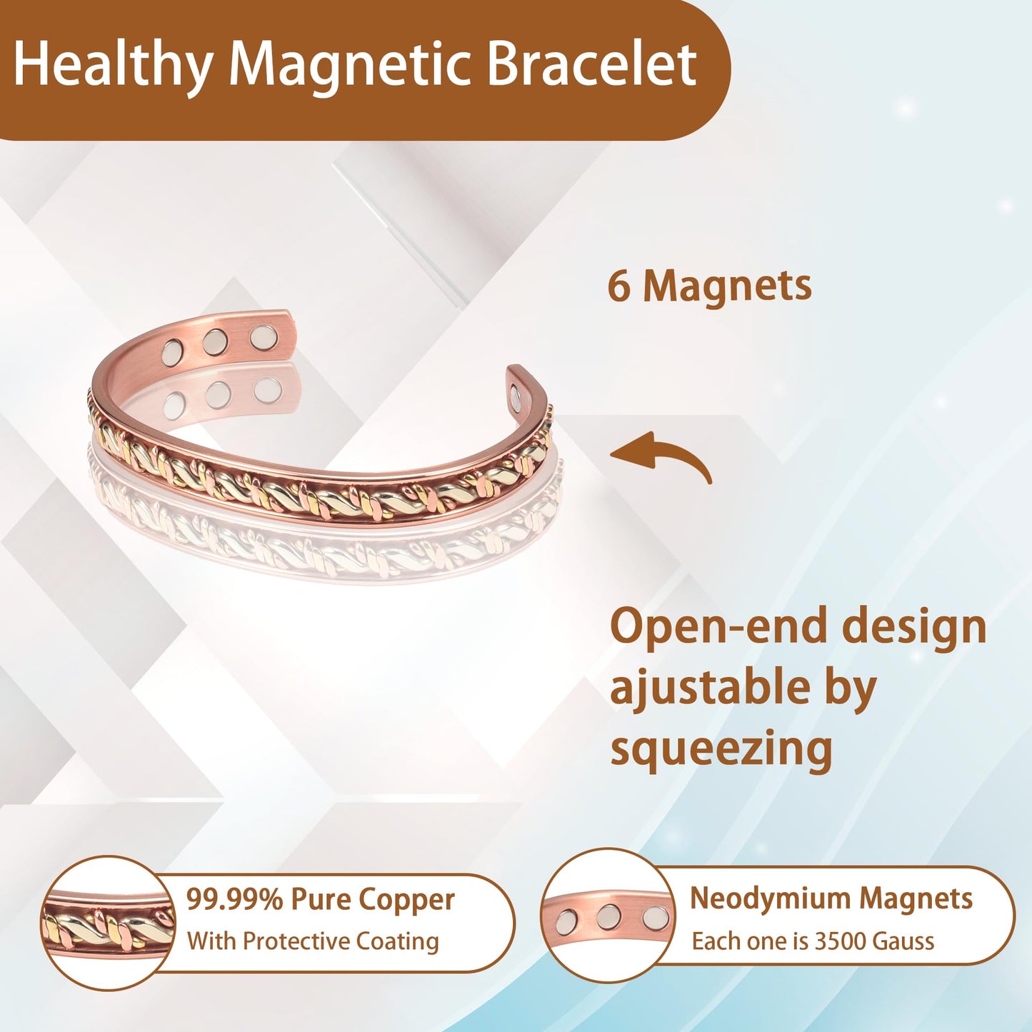 EnerCoppeX Copper Magnetic Bracelet for Women - Detox Jewelry with 3500 Gauss Magnet, Adjustable Cuff Bangle (Z)