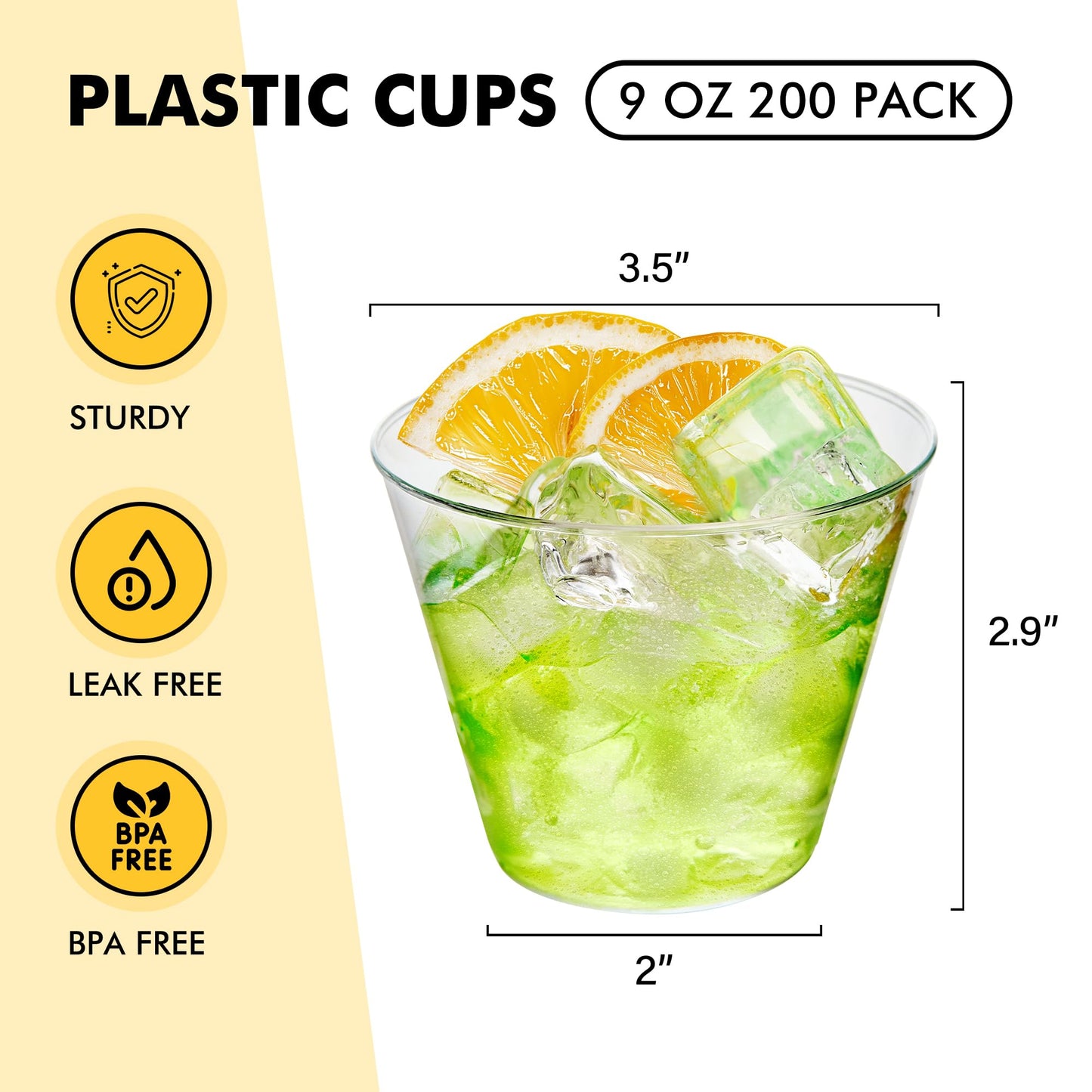 RACETOP 200 Pack 9 oz Clear Plastic Cups for Party, Disposable Clear Cup, Disposable Cups, Wine Glasses Cups, Plastic Cocktail Glasses