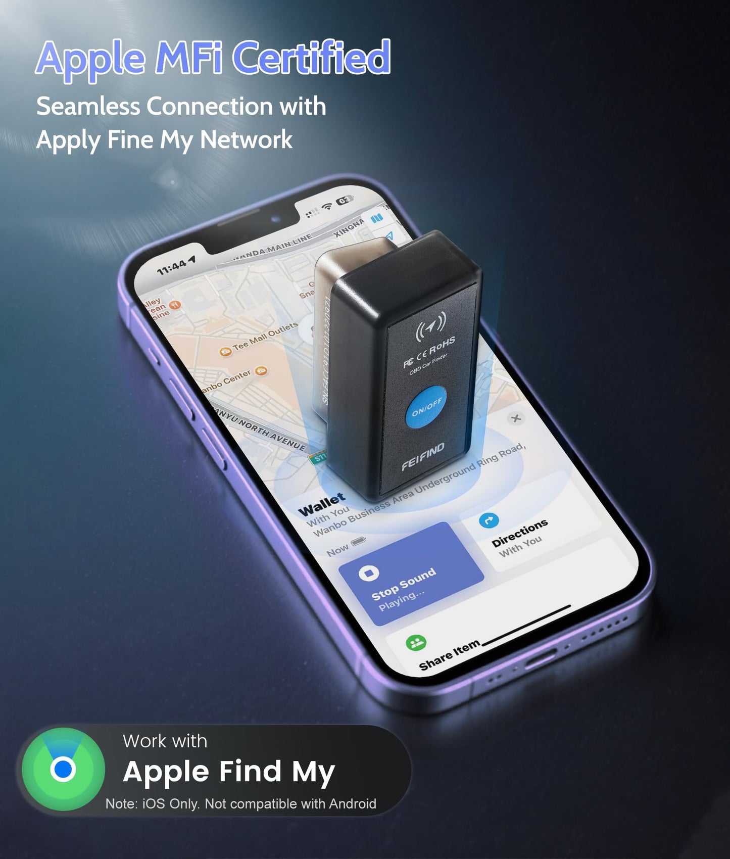 FEIFIND Mini GPS Tracker for Vehicles No Monthly Fee/No Subscription, Hidden Tracker Device for Vehicles, MFi Certified Car Tracker with Find My(iOS Only), Global Tracking