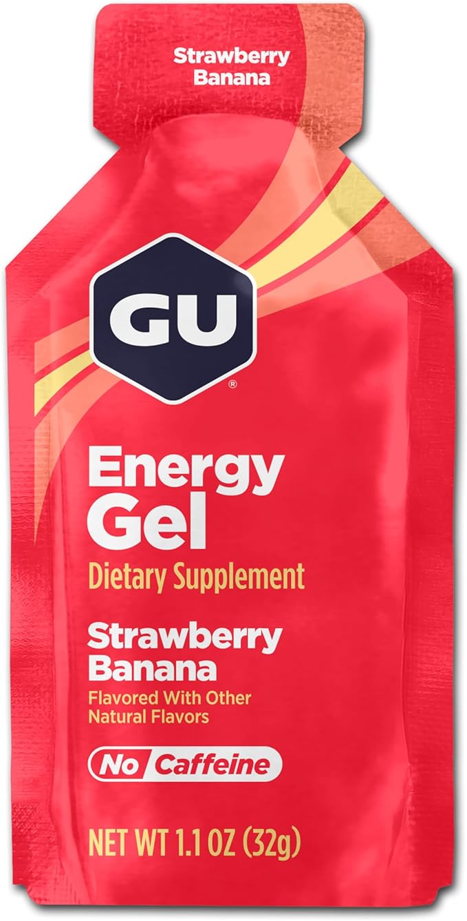 GU Energy Original Sports Nutrition Energy Gel, Vegan, Gluten-Free, Kosher, and Dairy-Free On-the-Go Energy for Any Workout, 24-Count, Strawberry Banana