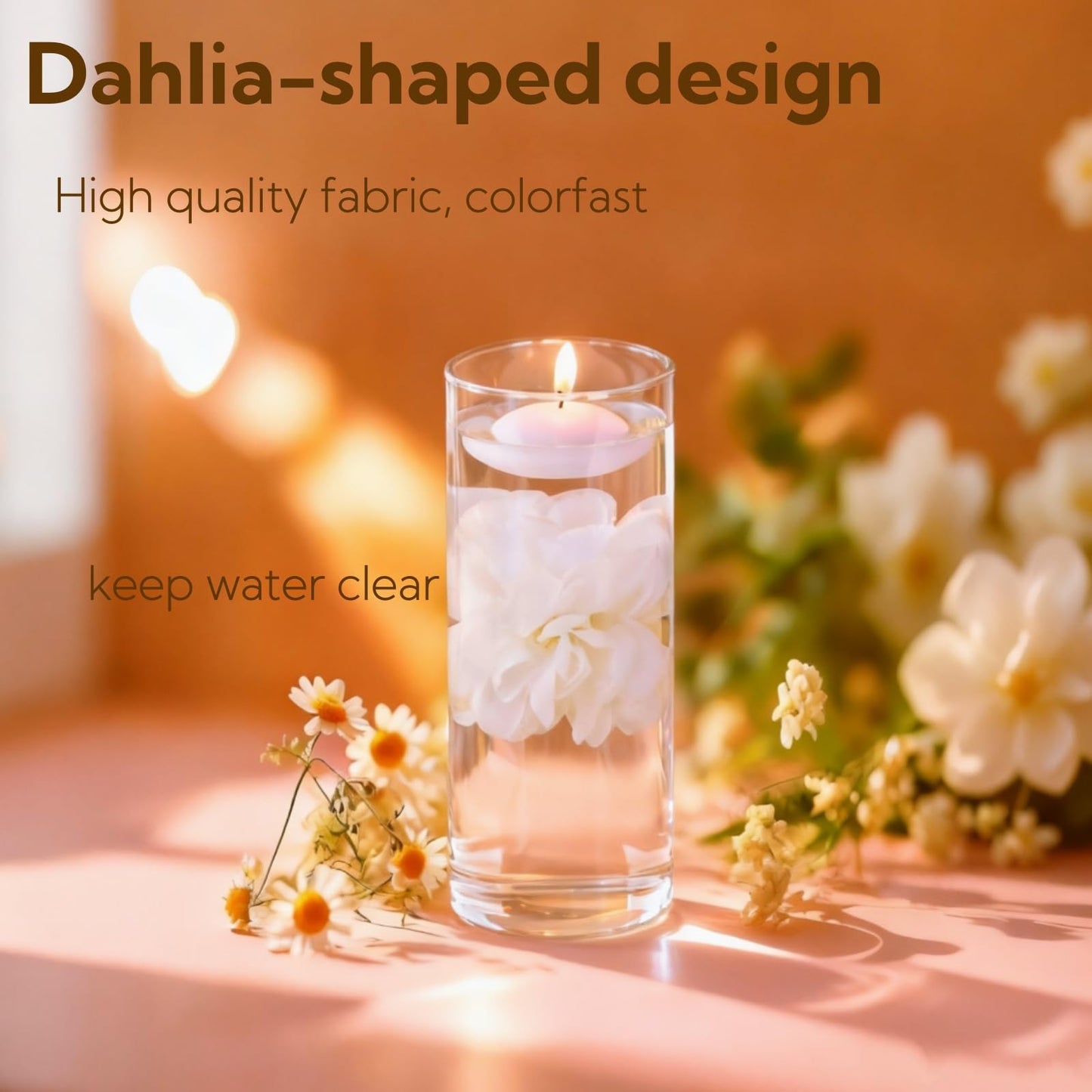 UDU 24 Pcs Floating Candles for Centerpieces and Floating Flowers for Centerpieces Artificial Flower Head for Home Birthday Wedding Party Table Decor Creamy White