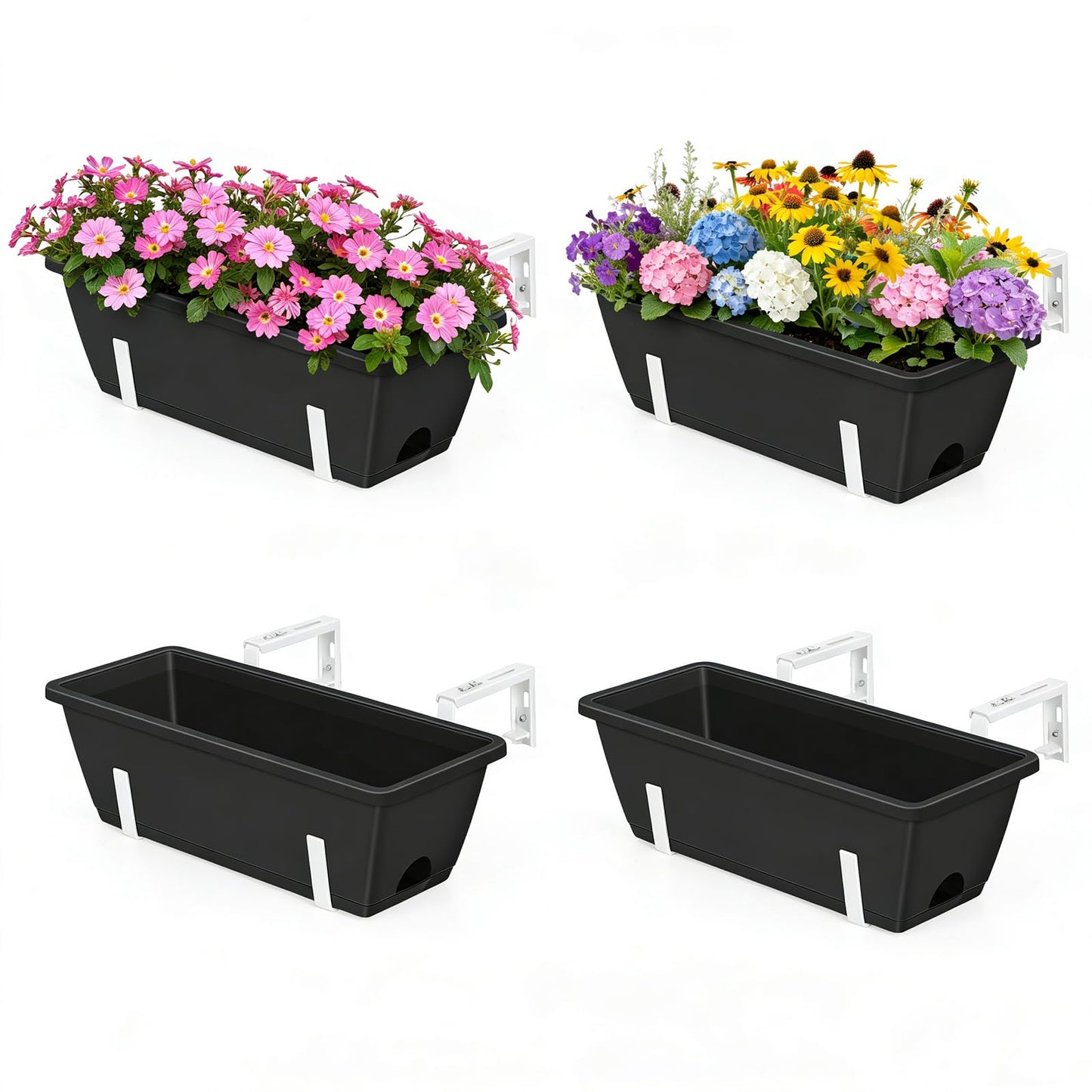 OYEAL Raised Garden Bed 32" Tall Elevated Planter Boxes with Trellis & Railing Planter Box Outdoor 4 Pack Hanging Balcony Planters
