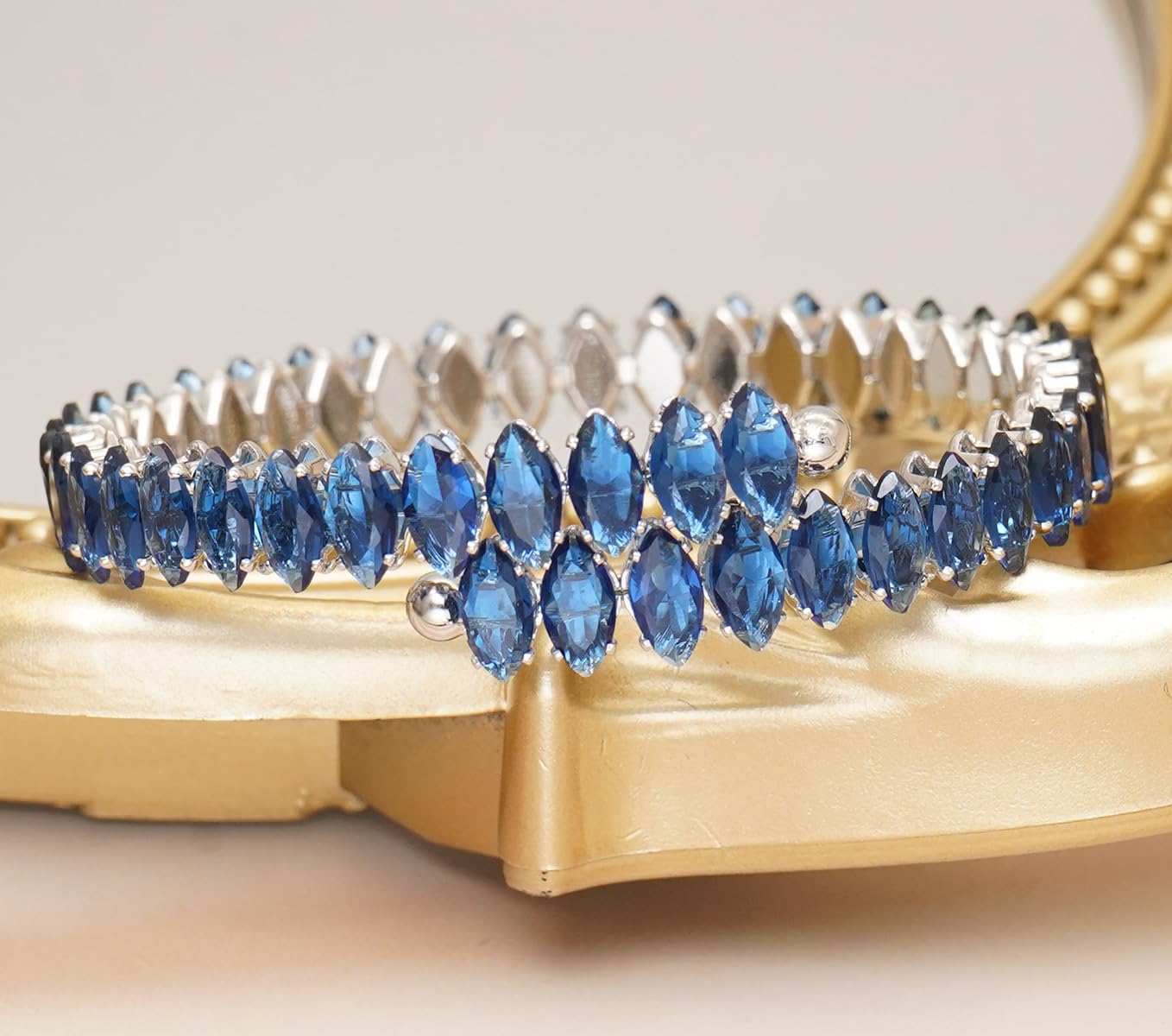 Wovanoo Rhinestone Cuff Bracelet Cubic Zirconia Tennis Bracelets Open Adjustable Bangle for Women Silver Blue