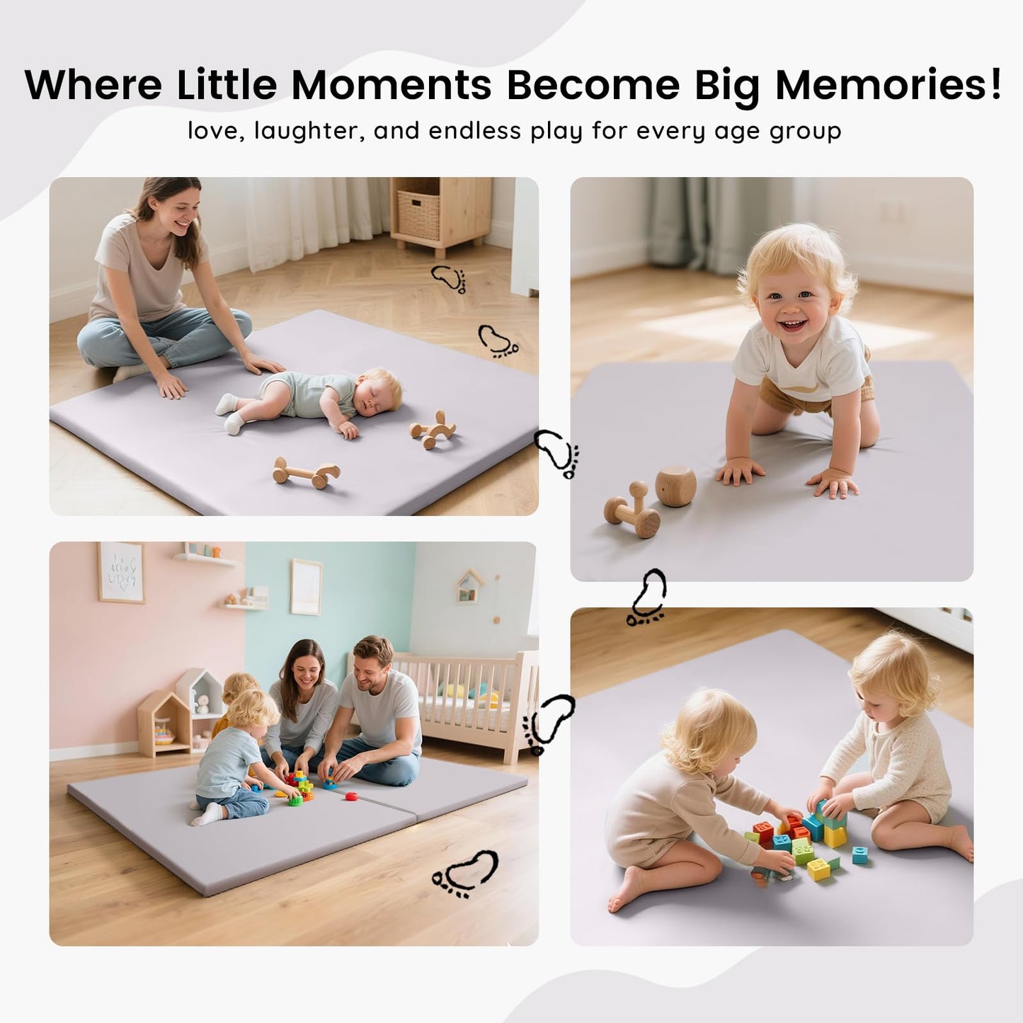 INNO STAGE Baby Play Mat, 50x50 Inch Thick Foam Waterproof Floor Mat with Pu Leather, Non-Toxic Cushioned Activity Mat for Babies & Toddlers, Playpen Gym Mat, Easy Wipe Clean,