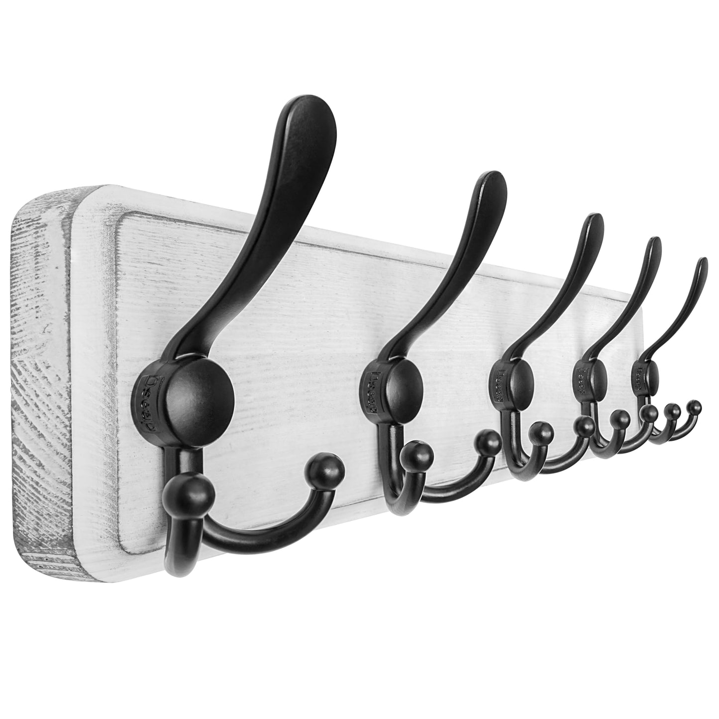 Dseap Coat Rack Wall Mounted - 5 Tri Hooks, Heavy Duty, Wooden Wall Coat Hanger Coat Hook for Clothes Hat Jacket Clothing, White & Black