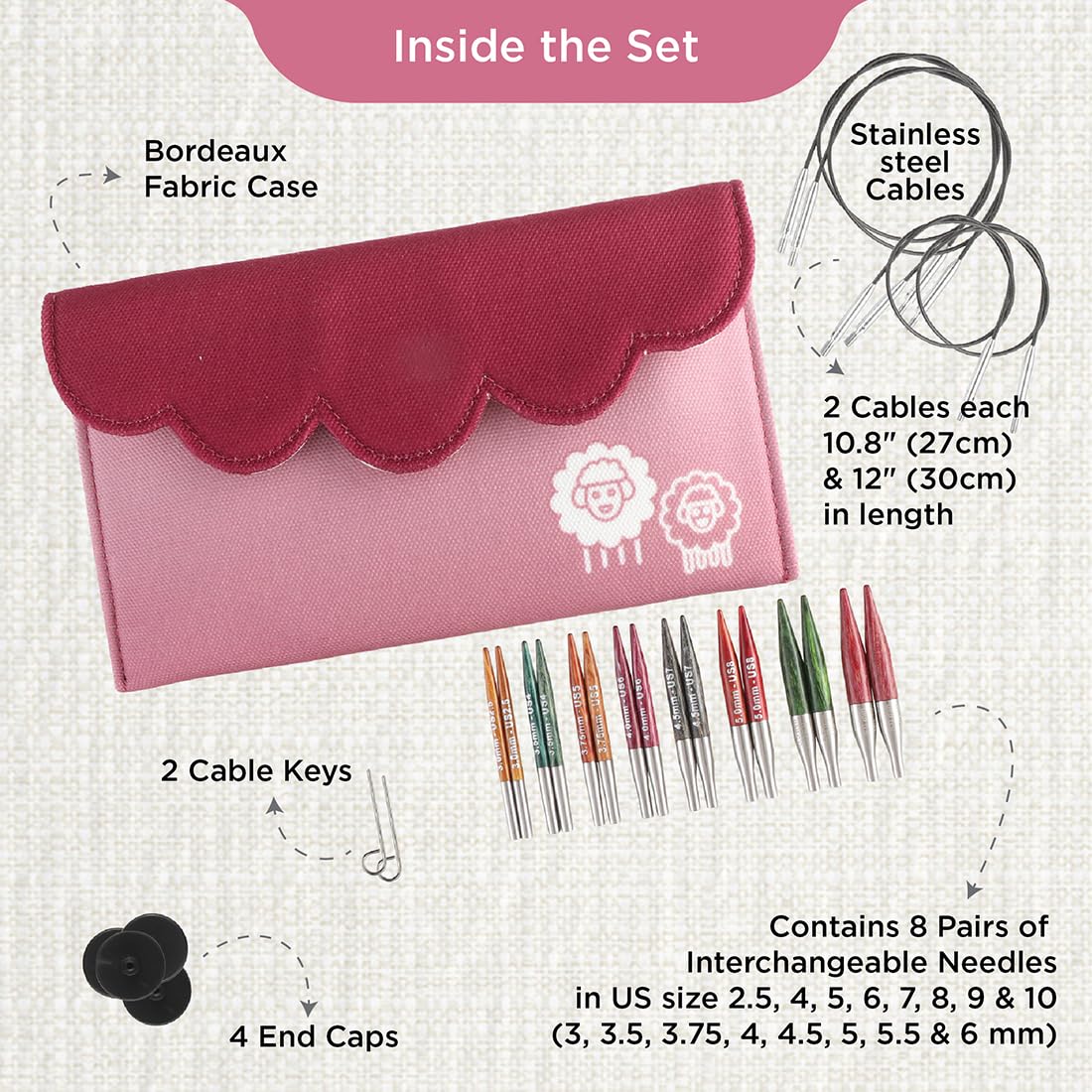 KnitPro Dreamz Mini Interchangeable Circular Needle Set 2" (5cm) | 8 US Sizes (2.5 to 10)