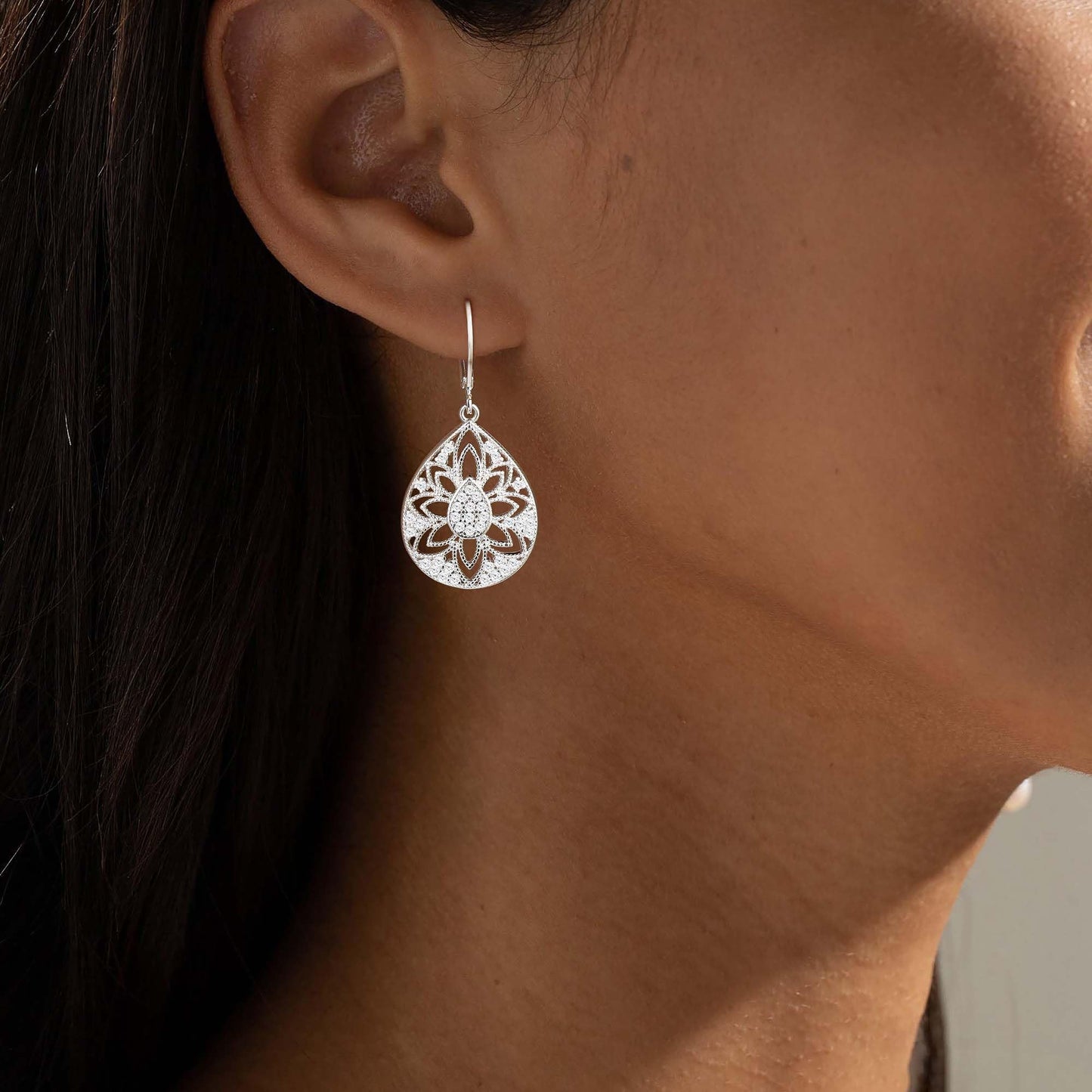 Teardrop Earrings for Women Silver Dangle Earrings Hypoallergenic Sterling Silver Drop Earring for Gifts (Filigree-B-S)