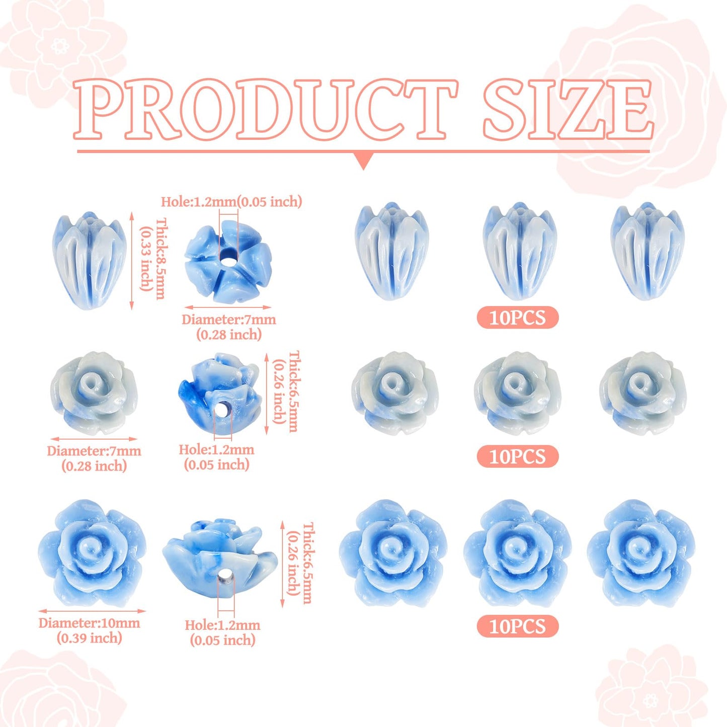 30Pcs Flower Carved Beads Cinnabar Carved Rose Beads Blue Shell Embossed Bead for Buddha Mala Necklace Bracelet Jewelry Making