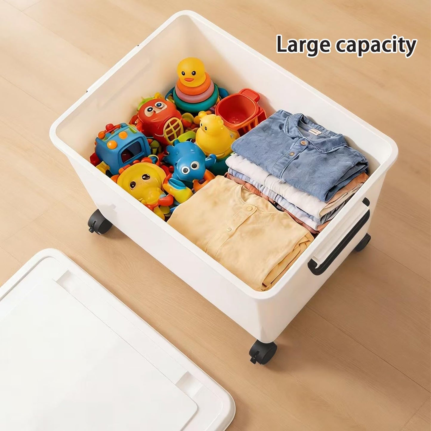 Duufiell 3 Extra Large Storage Bin with 4 Quiet 360° Swivel Casters - 55cm Tall Heavy Duty Organizer with Snap-On Lid, Dust-Proof Moisture-Proof, Stackable Design for Living Room, Bedroom, Study