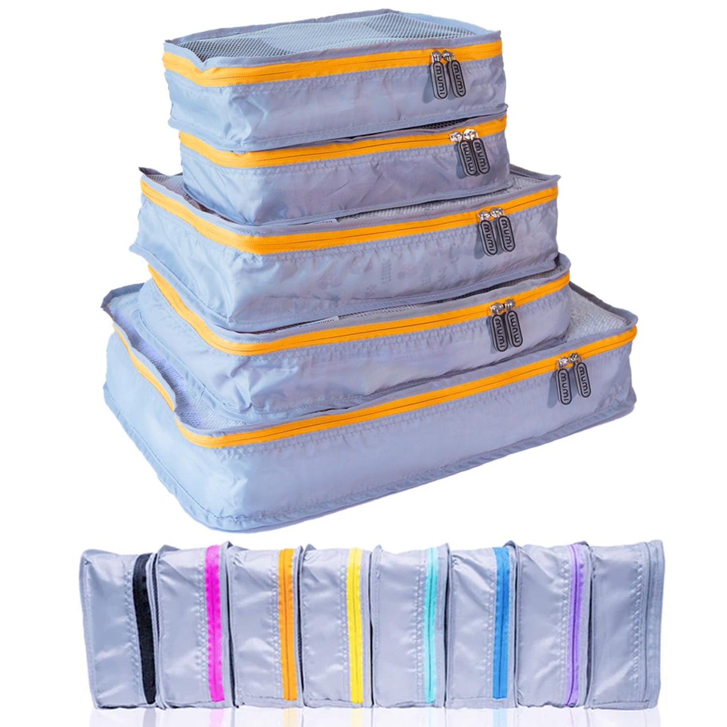 MUMI Packing Cubes - 5 Compression Packing Cubes for Travel, Luggage Organizer Bags for Suitcases, Carry-On, Duffle or Backpack – Mesh, Waterproof Bags for Clothes, Kids & Travel Accessories - Orange