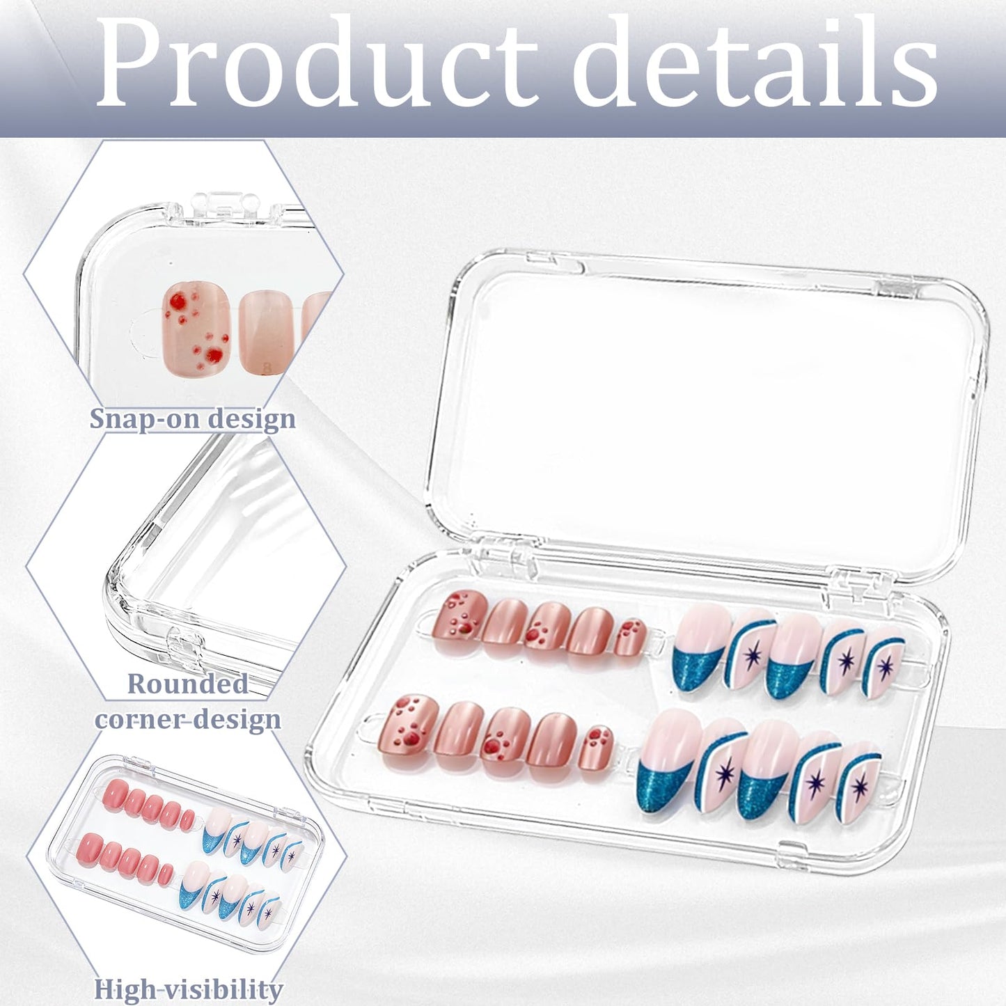 Oskrieel Press on nail storage Large Acrylic Nail Storage Box - Portable Versatile Organizer for Press - On Nails, Jewelry and More with 90 Pcs Adhesive Double Sided Tape 12 PCS