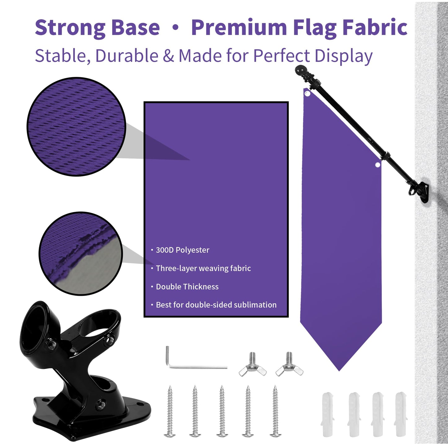 Farm Stand Blank Flag with Pole Kit, 12x42 Inch Double-Layer Heavy-Duty 300D Polyester Banner, DIY Custom Sublimation Vinyl Flag for Garden, Yard, Events, or Outdoor Commercial Display (Purple)