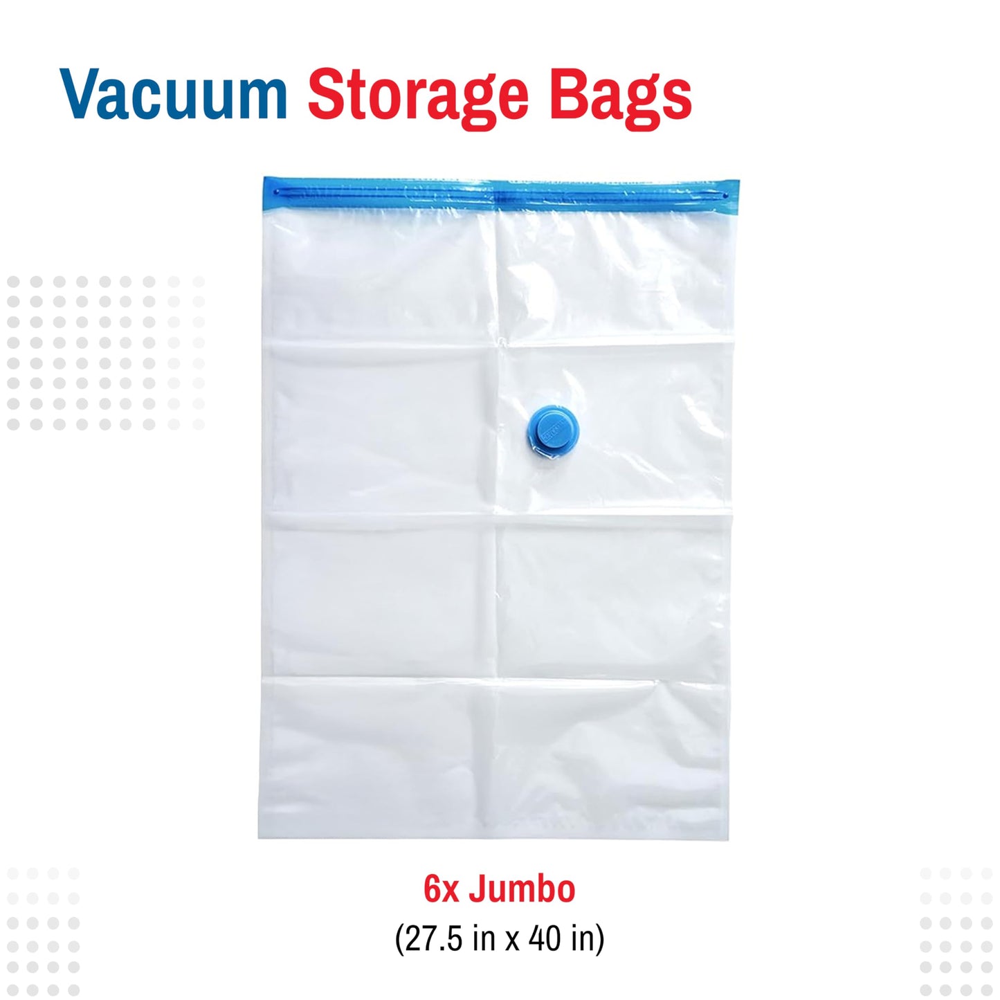 6 Pack Jumbo Vacuum Storage Bags for Comforters, Blankets & Clothes – Vacuum Sealed Compression Bags with Hand Pump – Space Saver Storage Bags for Bedding, Moving, Travel & Organization