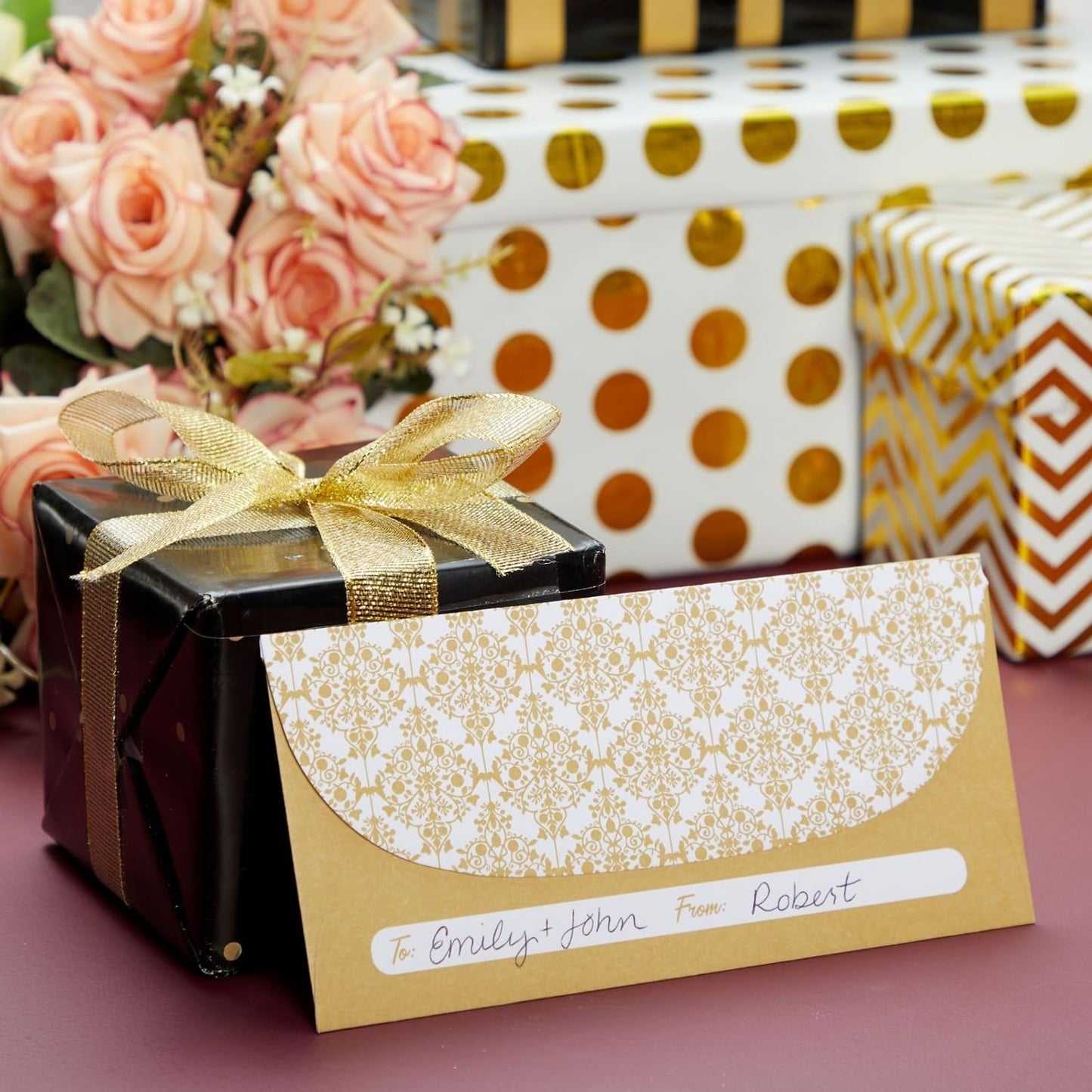 Juvale Money Envelopes for Cash - Cash Gift & Money Saving Envelopes - Secure Adhesive Seal & Floral Design - 7 x 3 In, Gold, 100 Pack