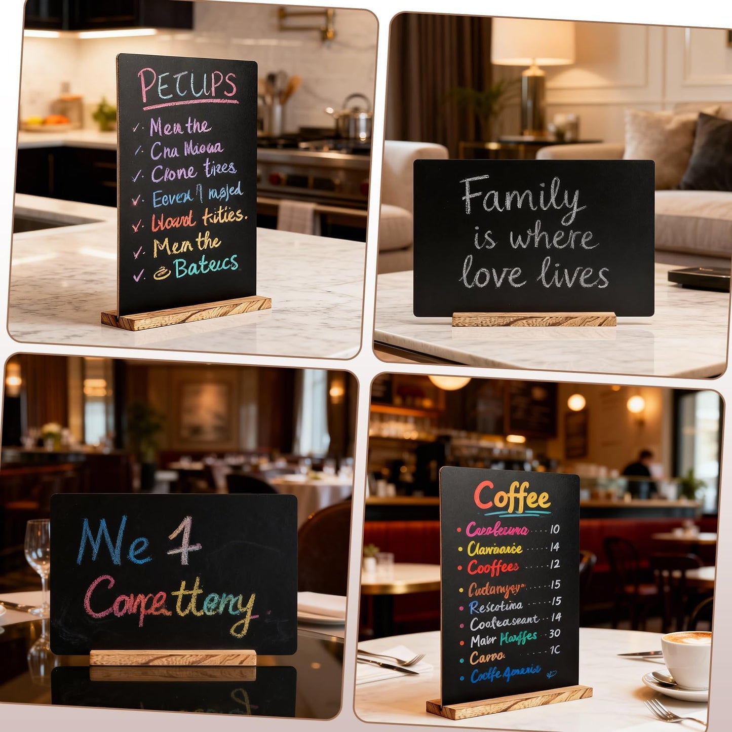 Neworkg 6 Pack Chalkboard Sign with Wood Base, Tabletop Message Board Sign for Wedding, Restaurant and Party Decoration, 7.87x11.81 Inches